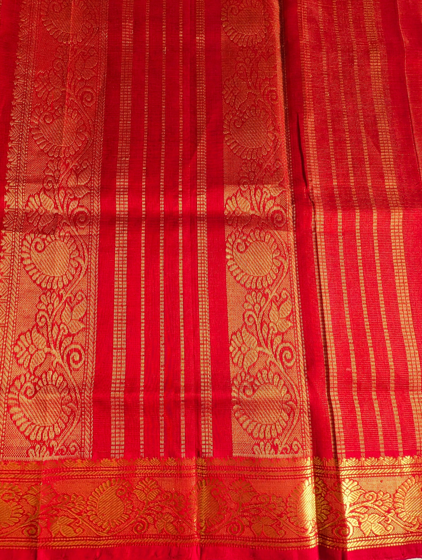 Green with Red Vaira Oosi Pure Kanchi Silk Cotton with Buttas