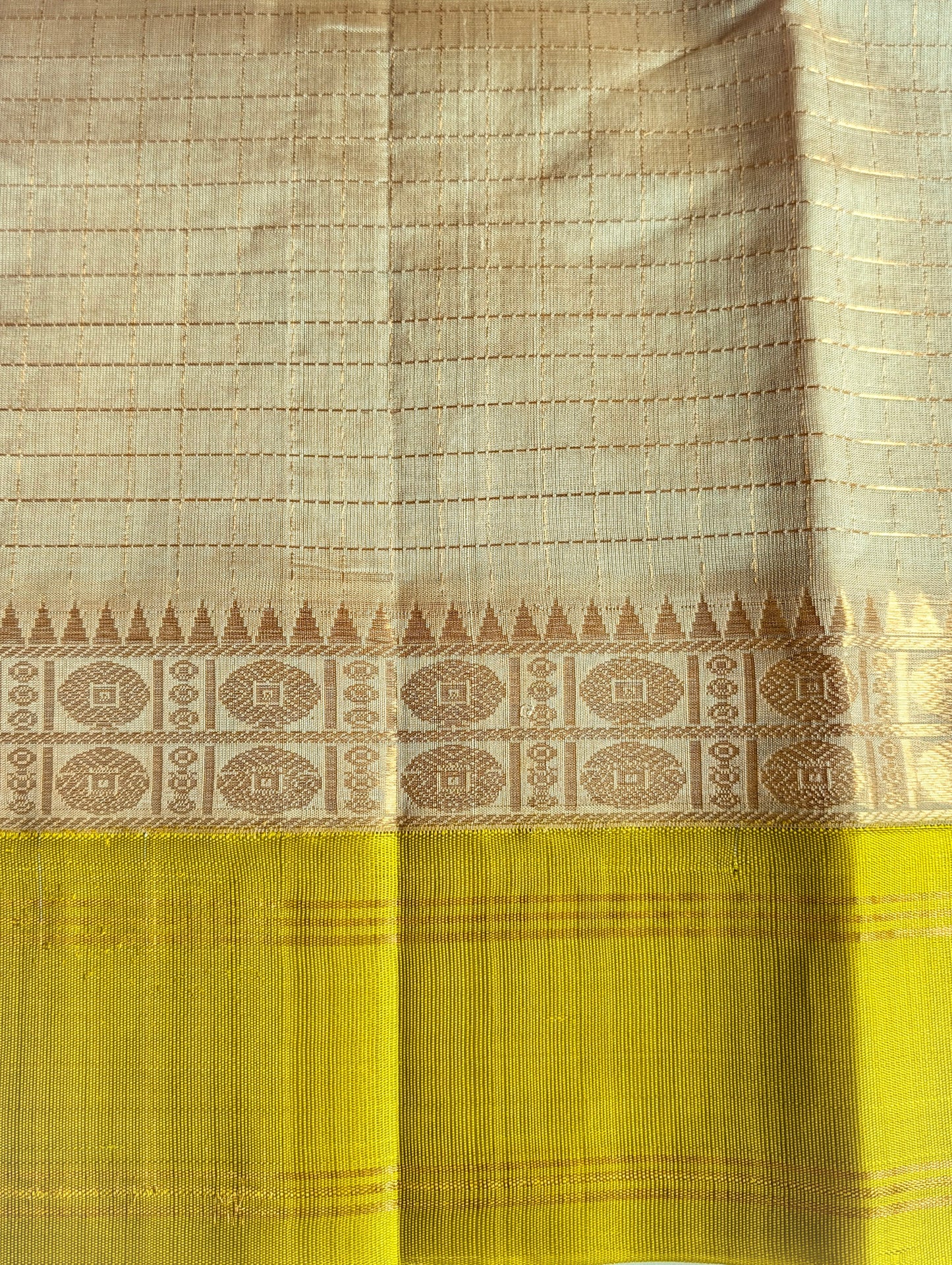 Beige with yellow Pure Kanchi Silk Cotton Saree
