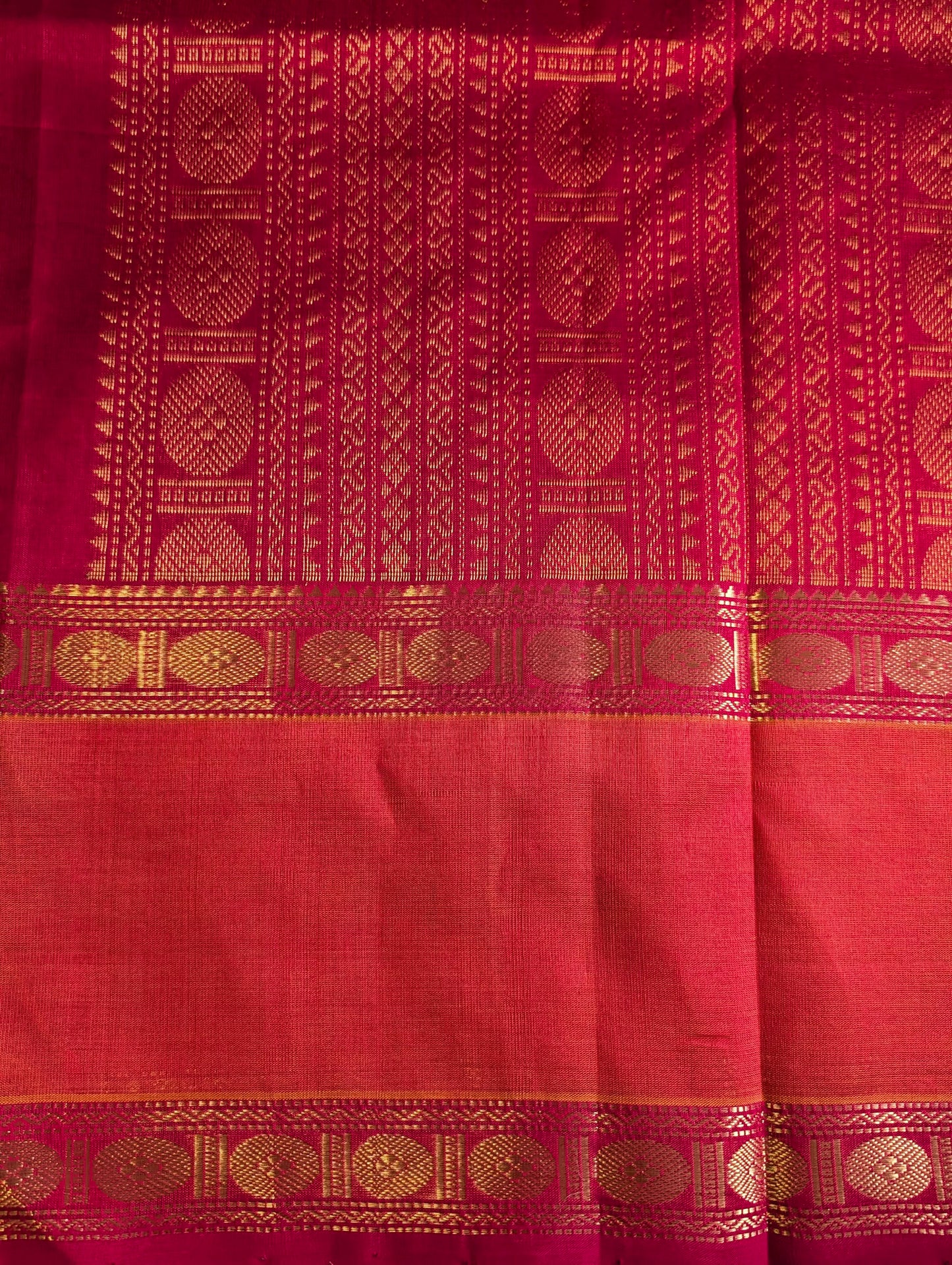 Red and orange animal motifs Pure kanchi silk cotton