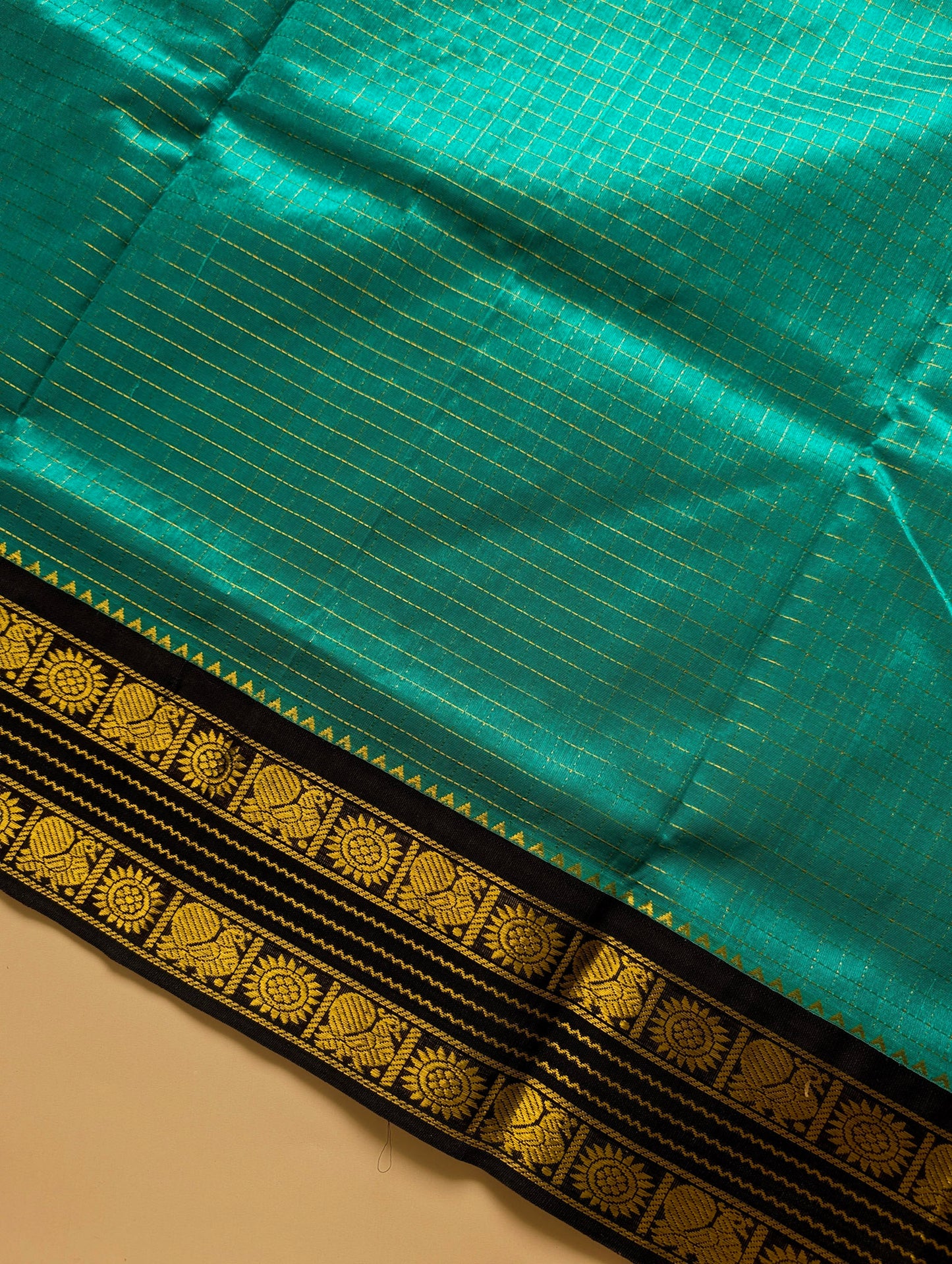 Cyan Blue with Coffee Brown Koravi Pure Kanchi Silk cotton Saree