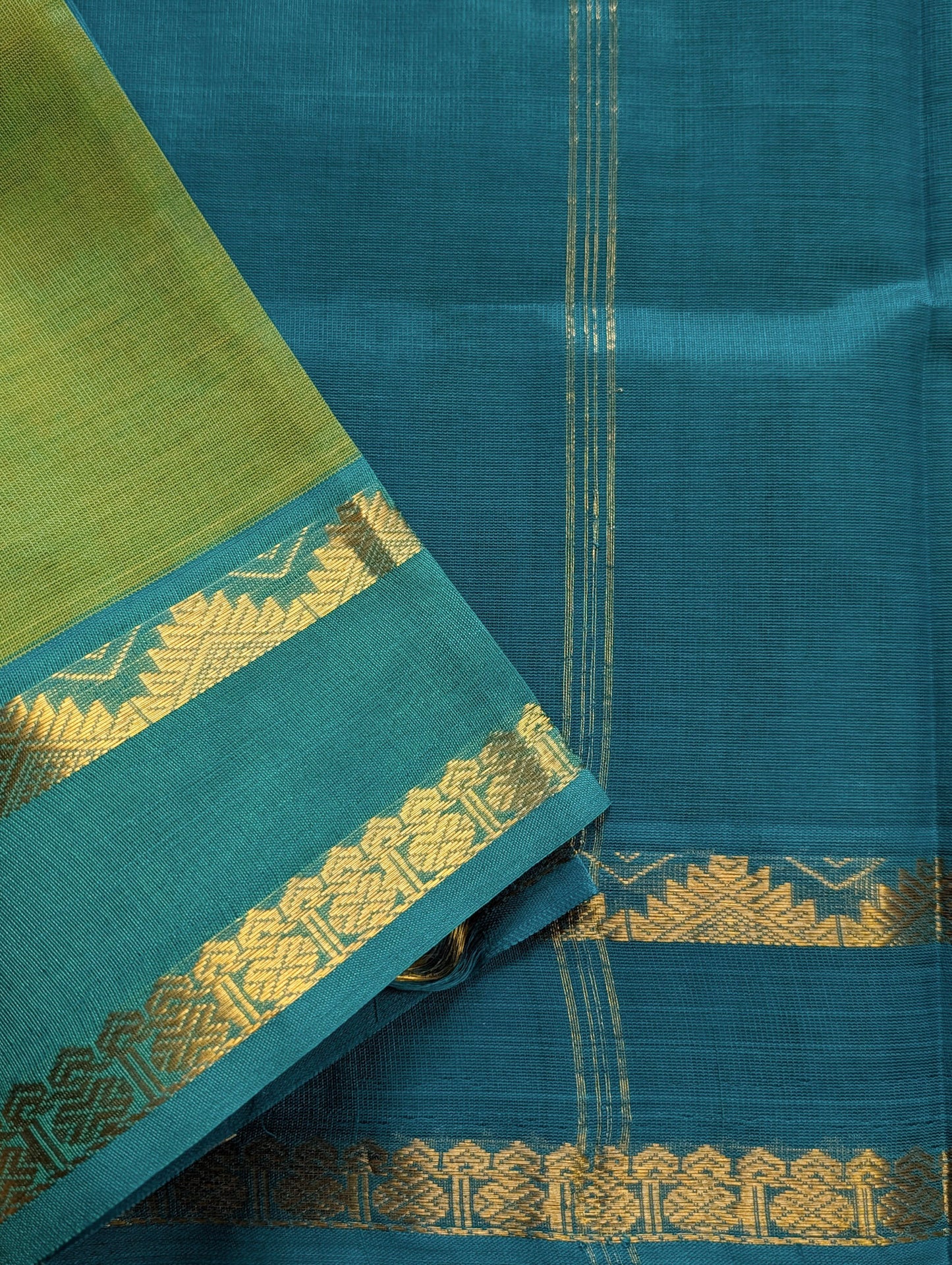 Green and Blue Pure Kanchi Silk cotton Saree