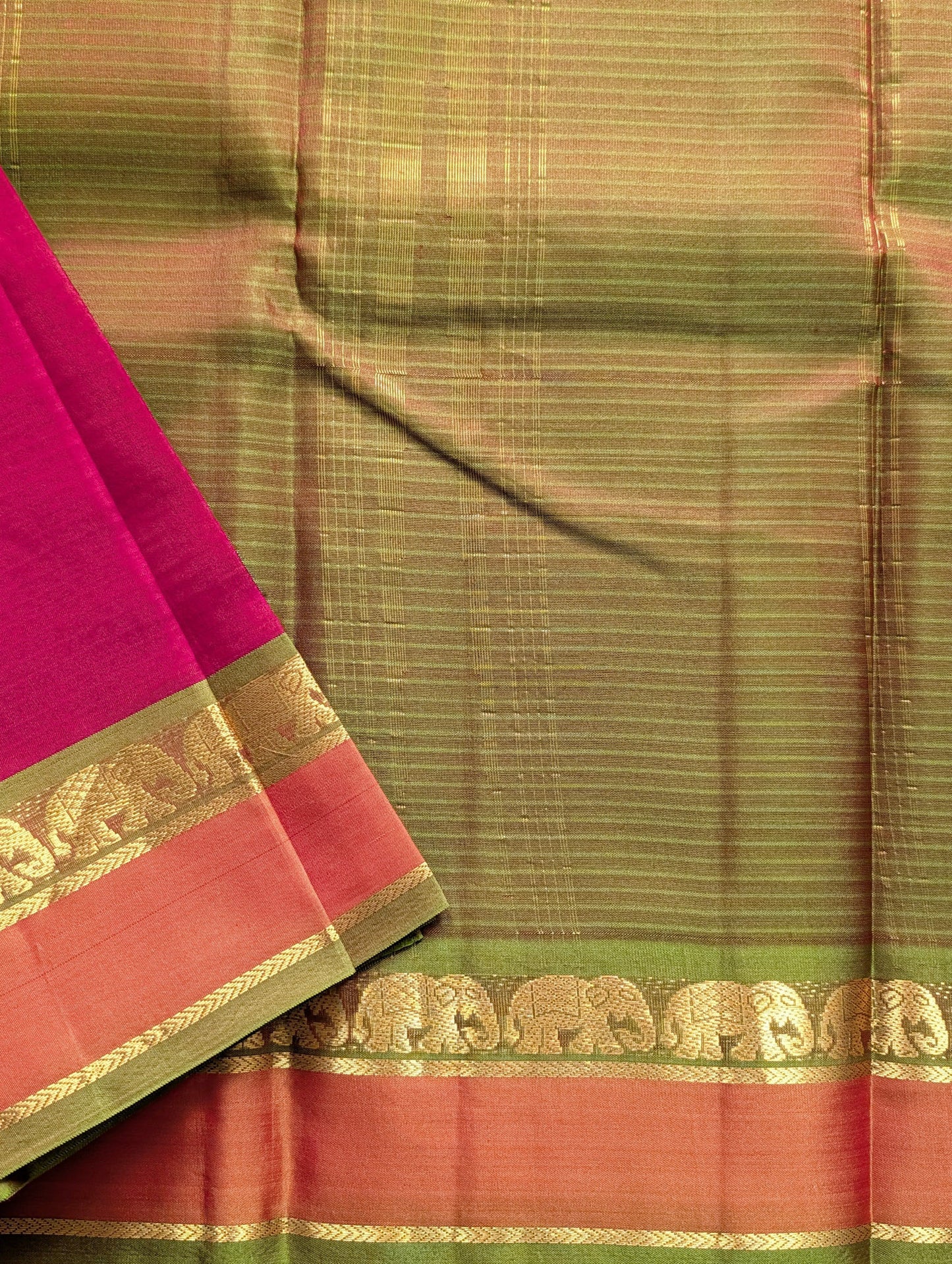 Red with Green Pure Silk Saree