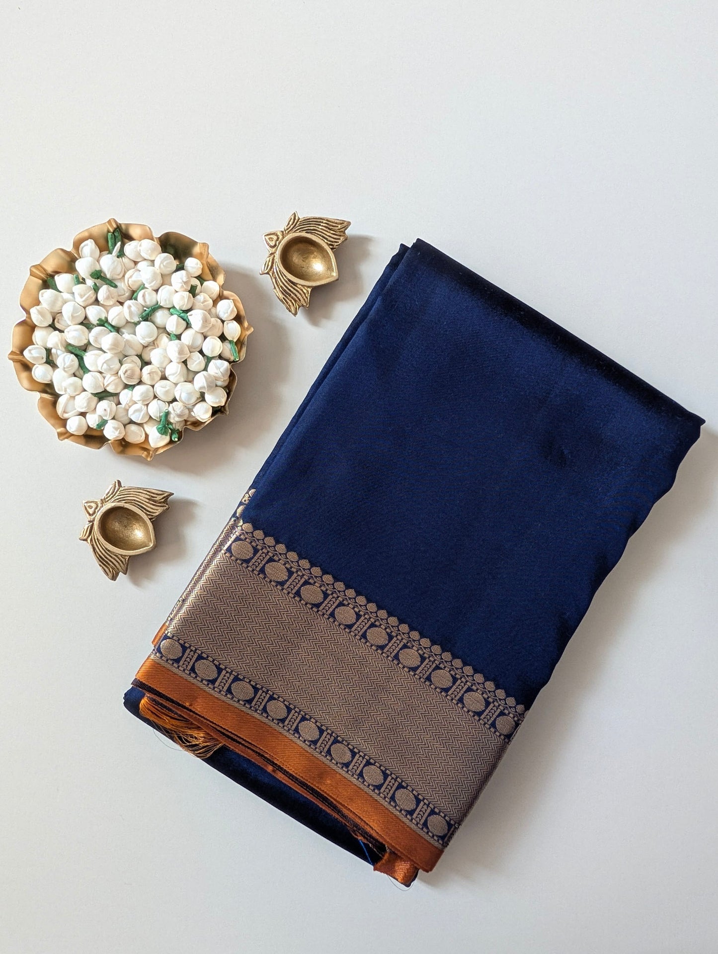 Blue with mustard Kanjeevaram Silk Saree