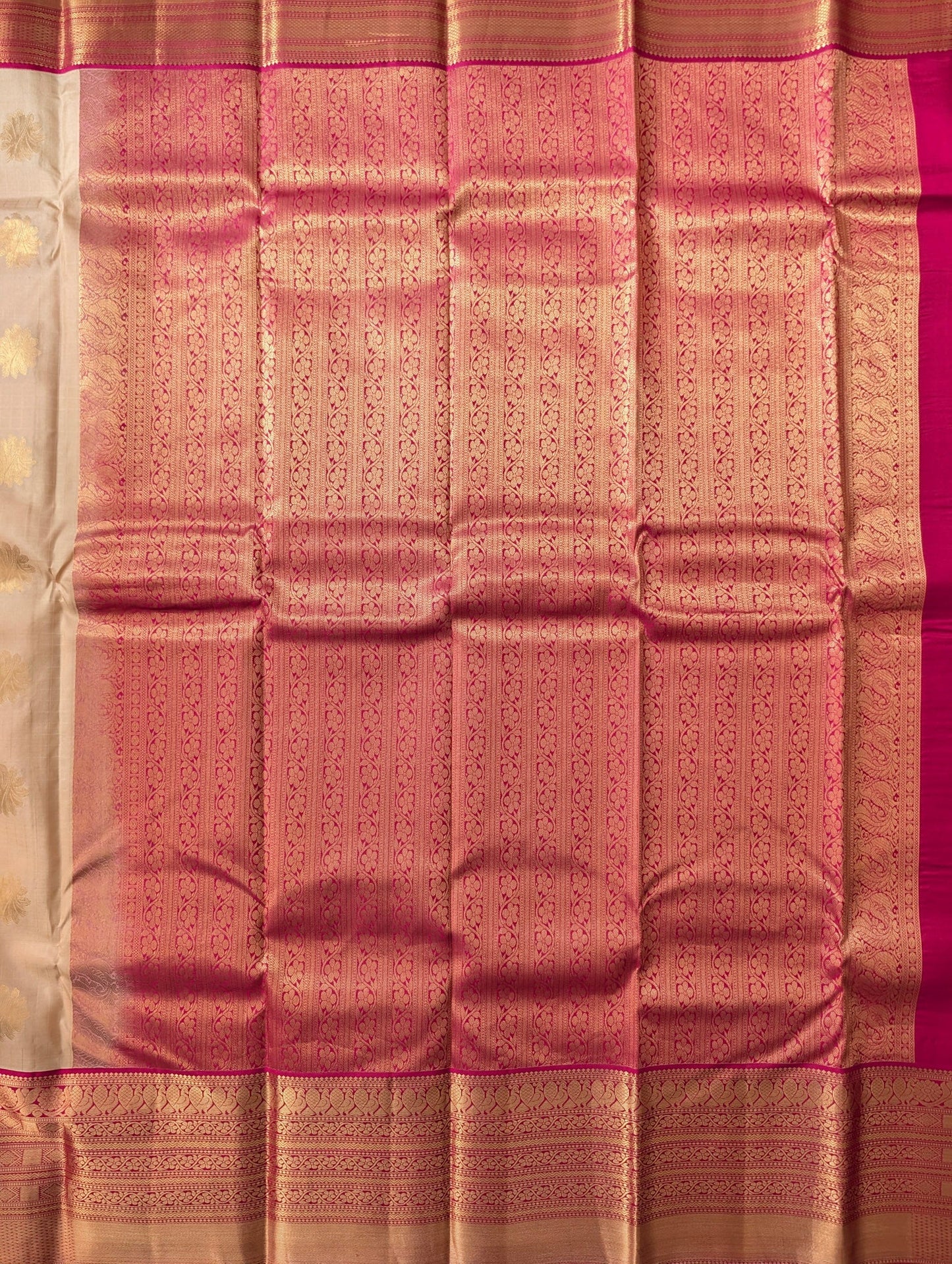 Beige and Pink Kanjeevaram Silk Saree
