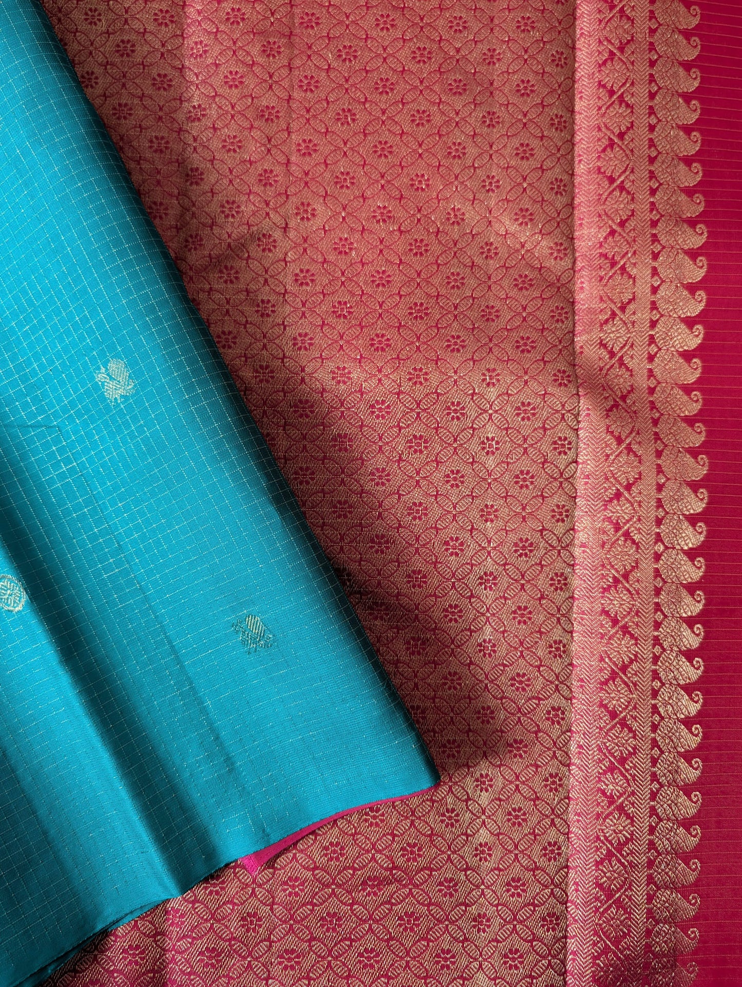 Green checks Borderless Kanjeevaram Silk Saree