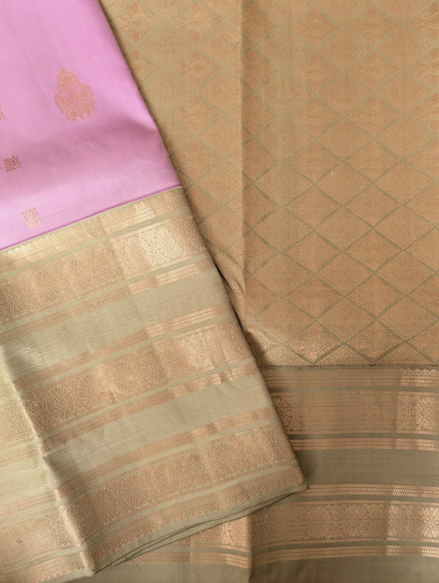 Pastel Purple with green Kanjeevaram Silk Saree