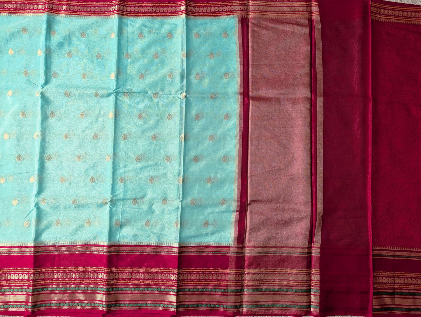 Cyan Blue with Maroon Warm Silk Saree