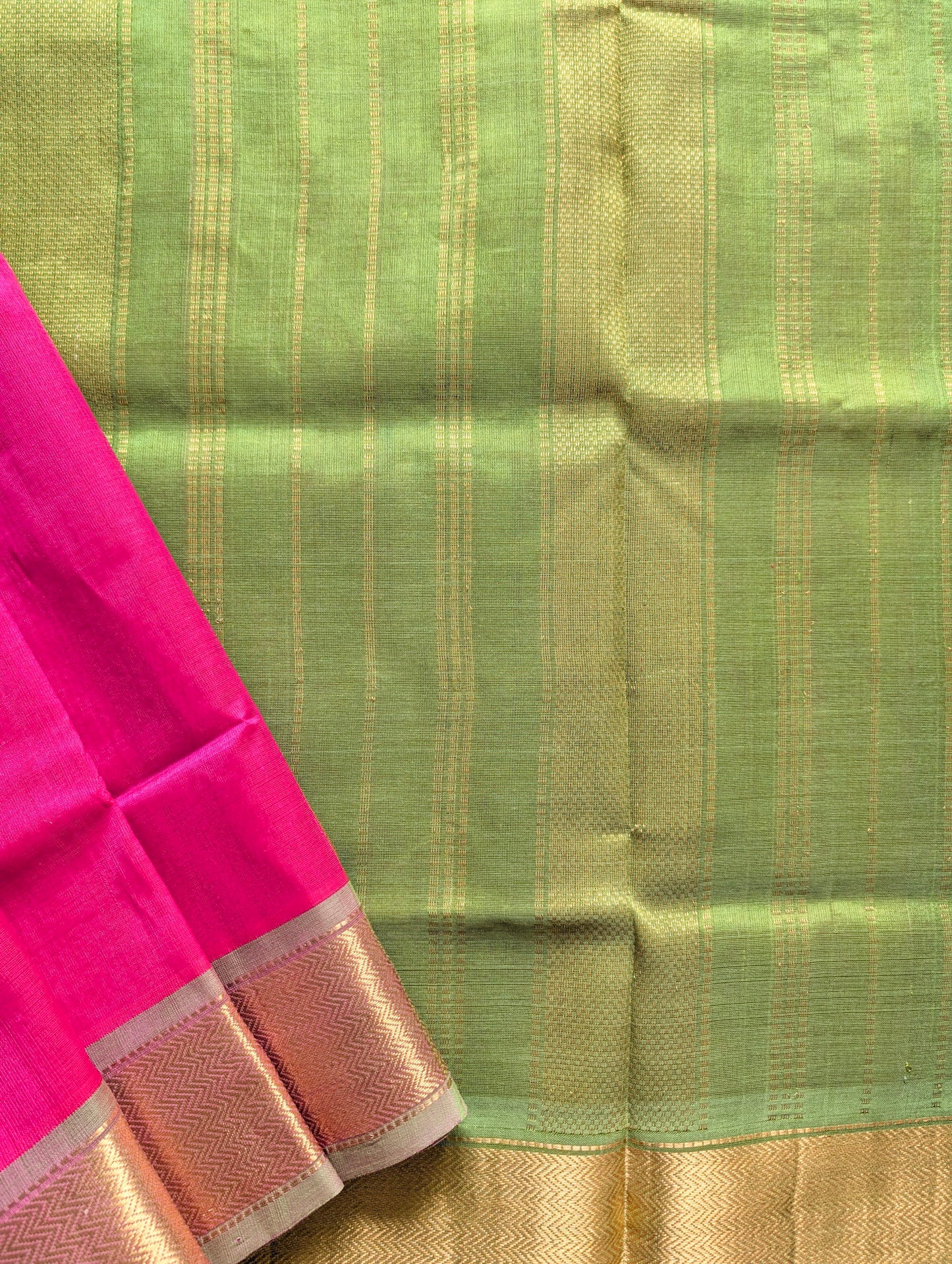 Pink and Green Pure Kanchi Silk Cotton Saree