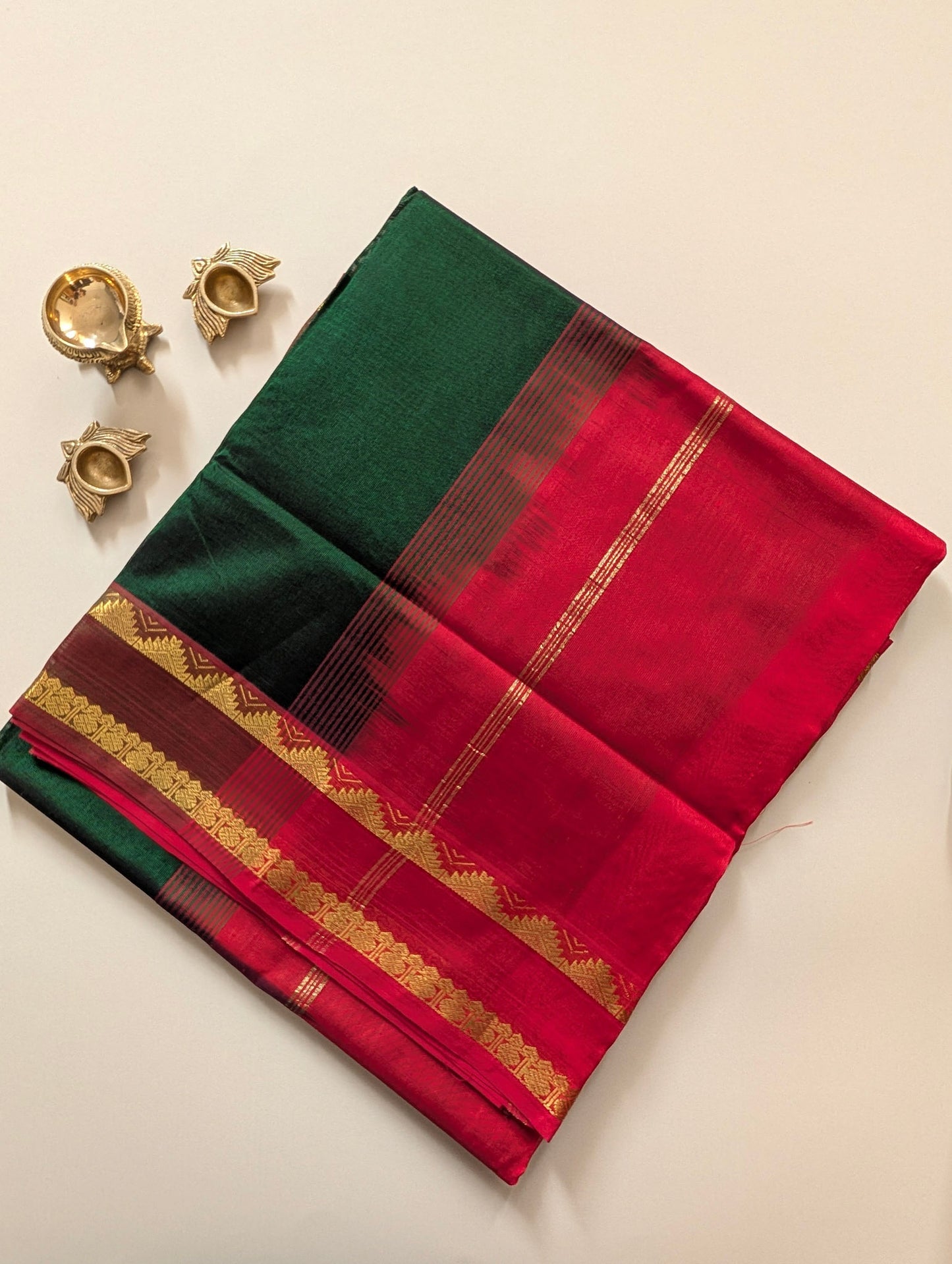 Bottle Green with Red Pure Kanchi Silk Cotton Saree