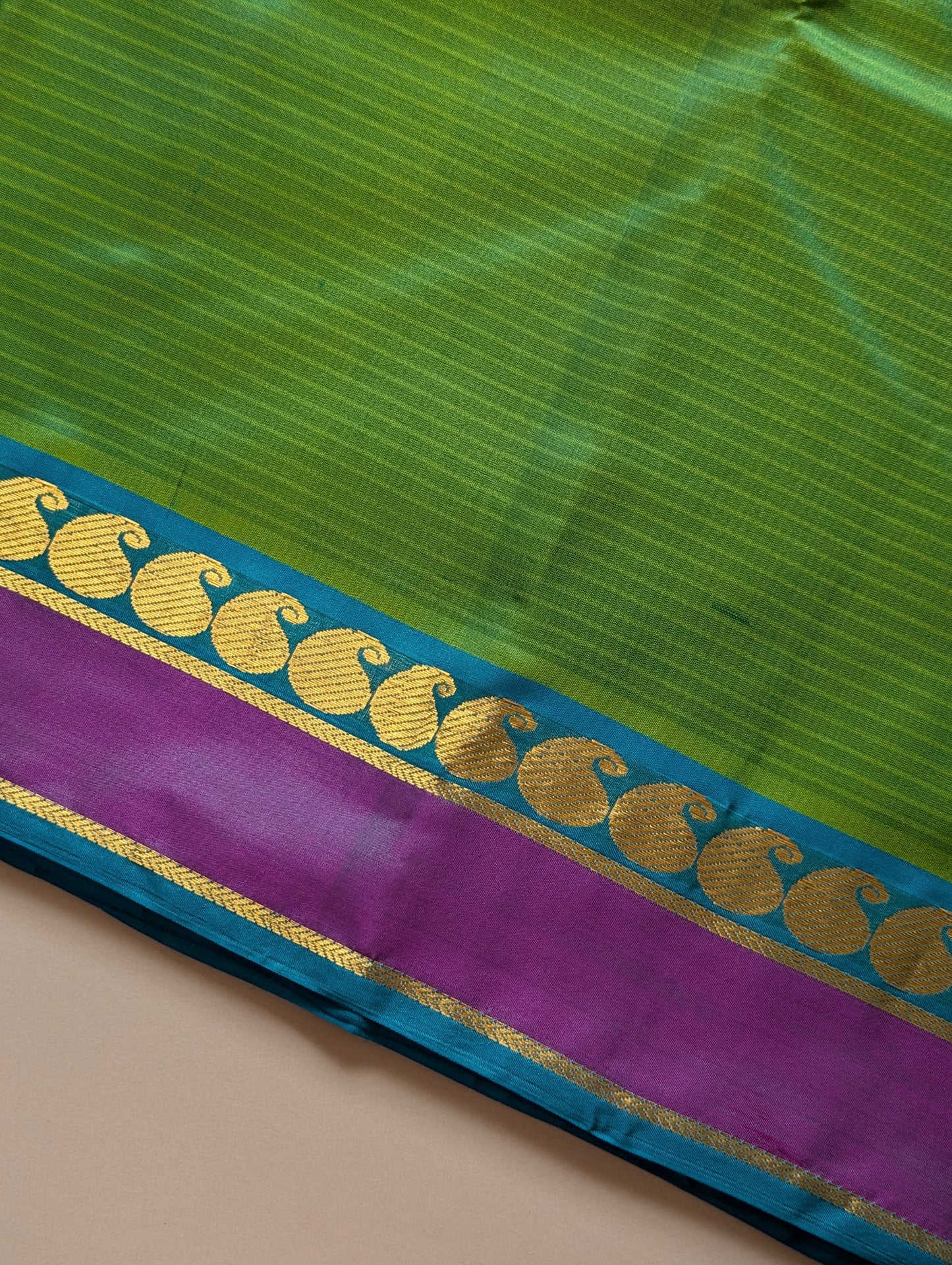 Parrot Green with Blue Lightweight Pure Silk Saree