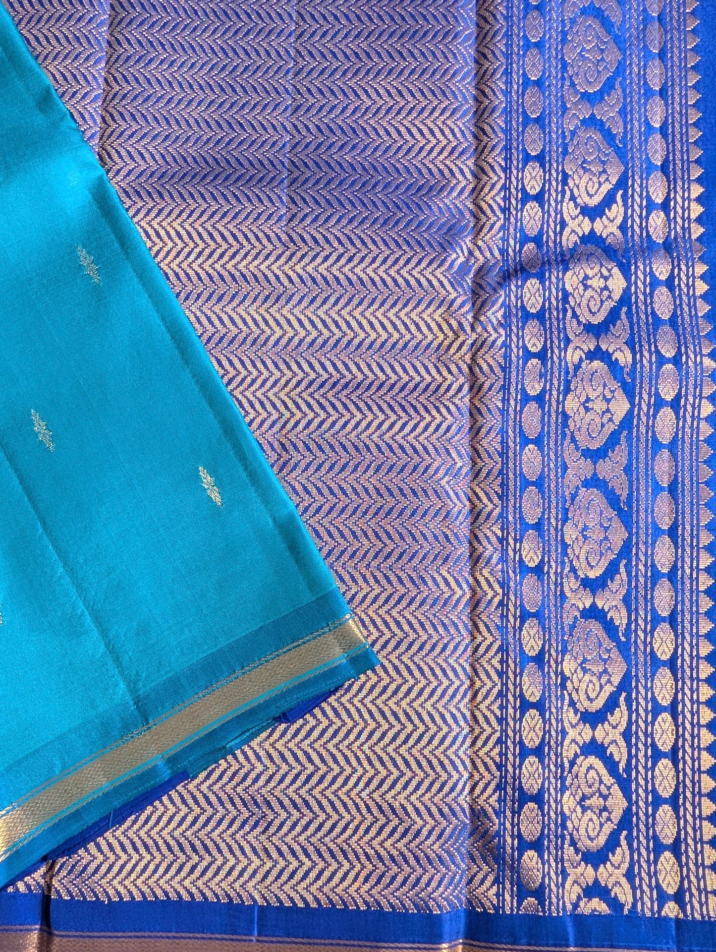 Blue Pure Small border Kanchi Silk Saree