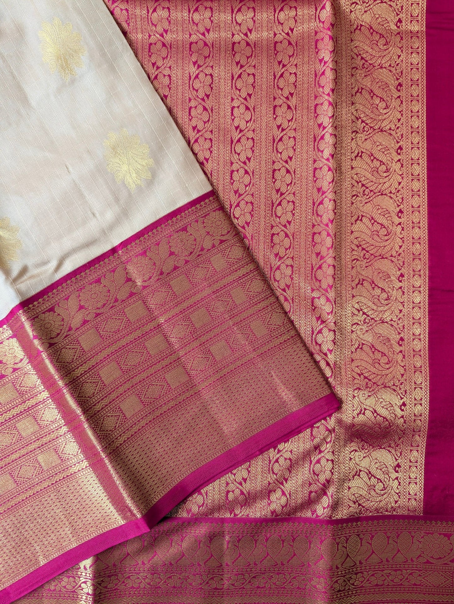Beige and Pink Kanjeevaram Silk Saree