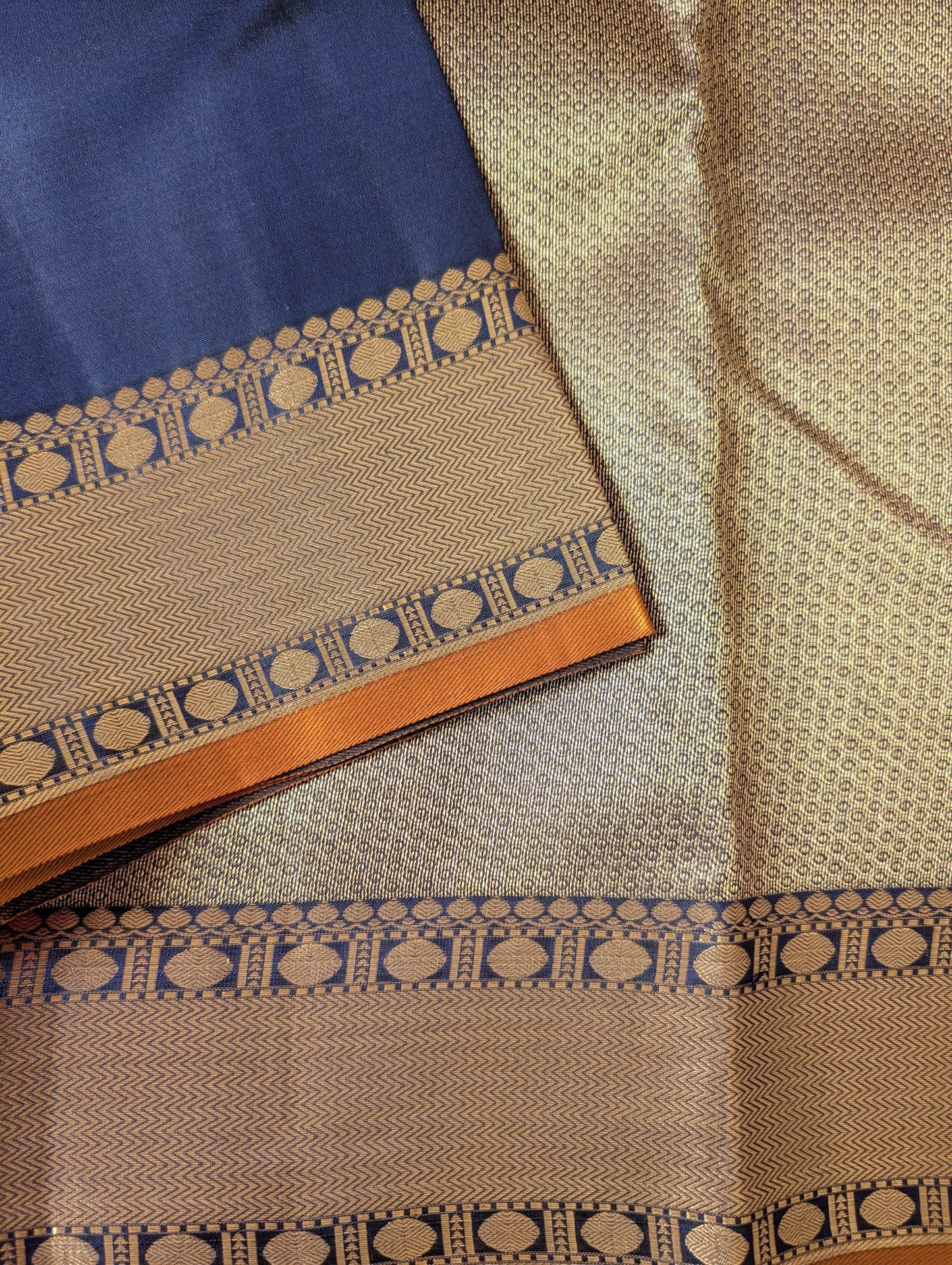 Blue with mustard Kanjeevaram Silk Saree