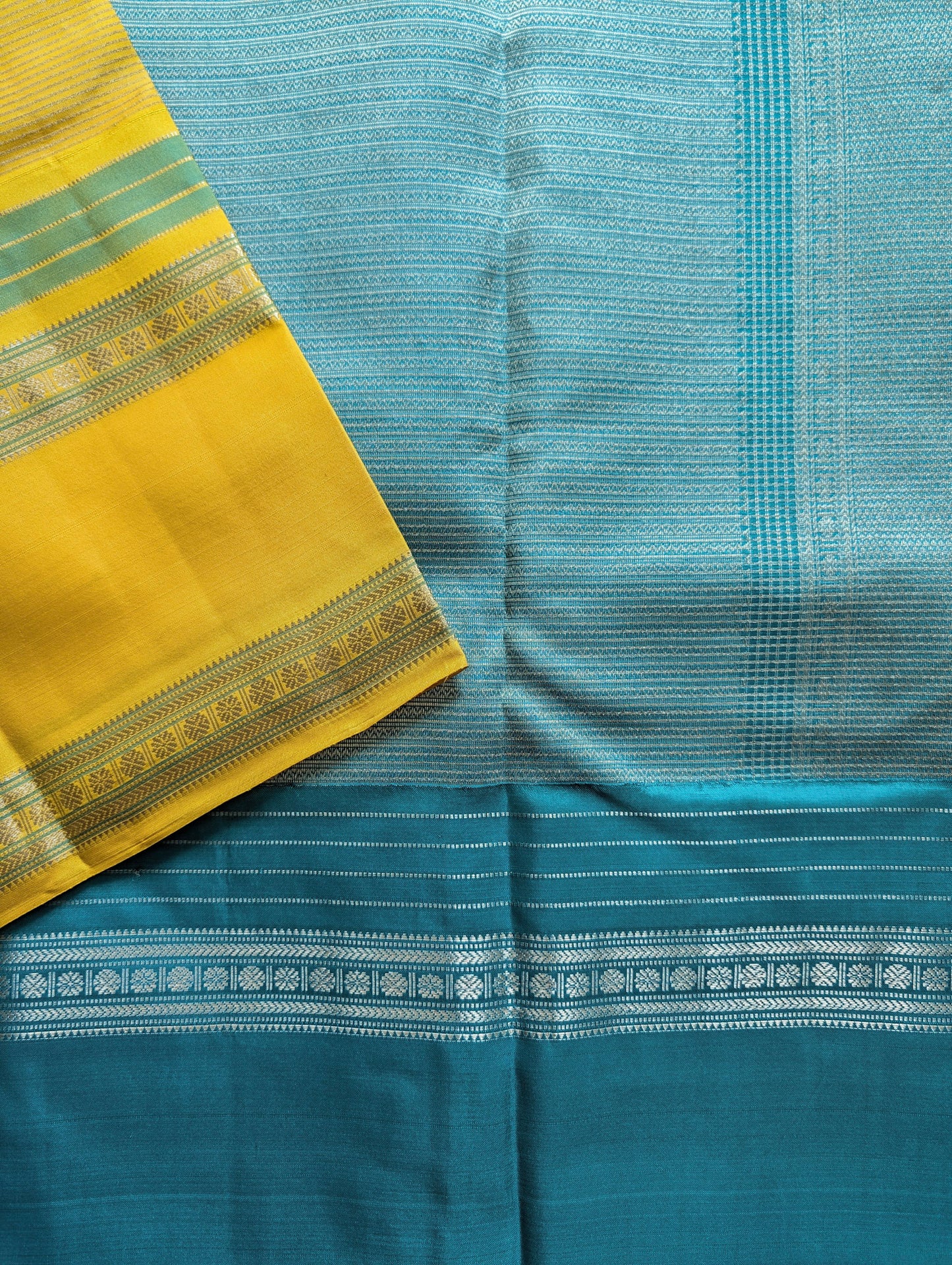 Yellow with Blue Kanjeevaram Silk Saree