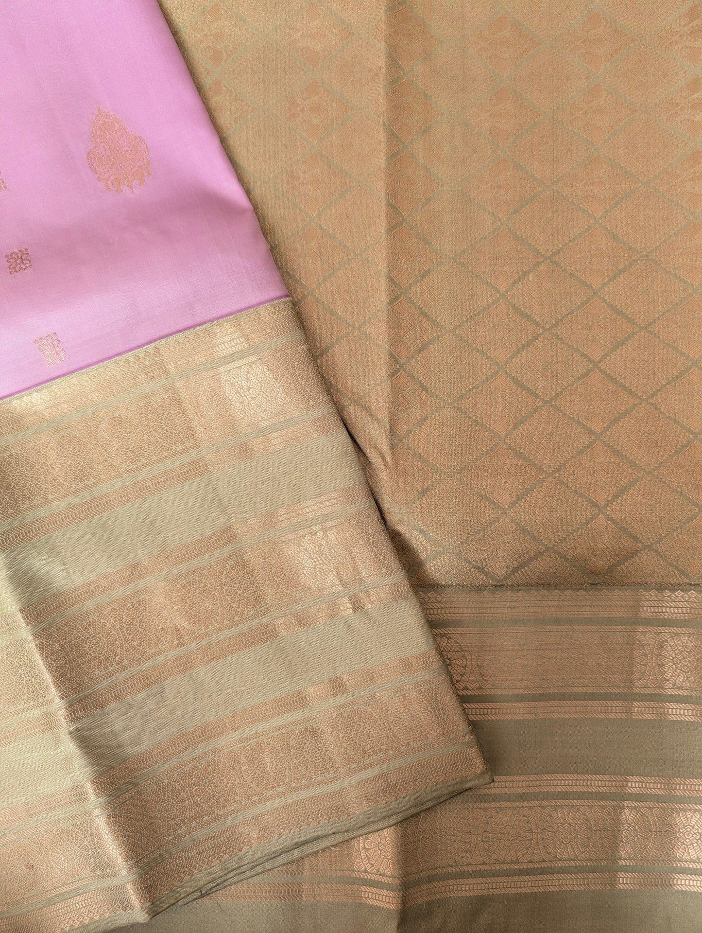 Pastel Purple with green Kanjeevaram Silk Saree