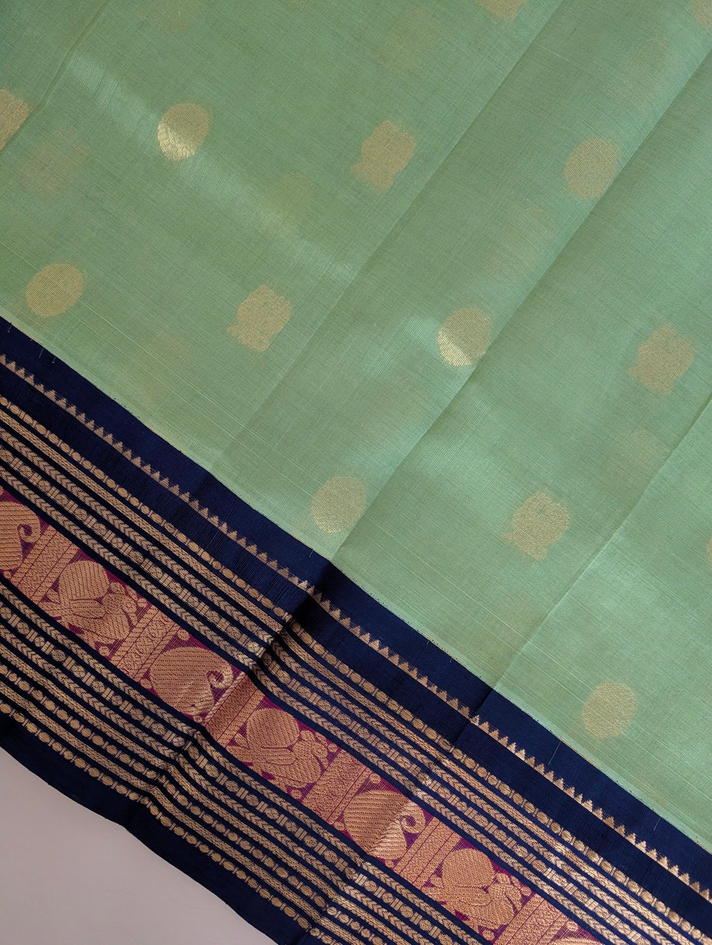 Pista Green with Blue Pure Kanchi silk cotton