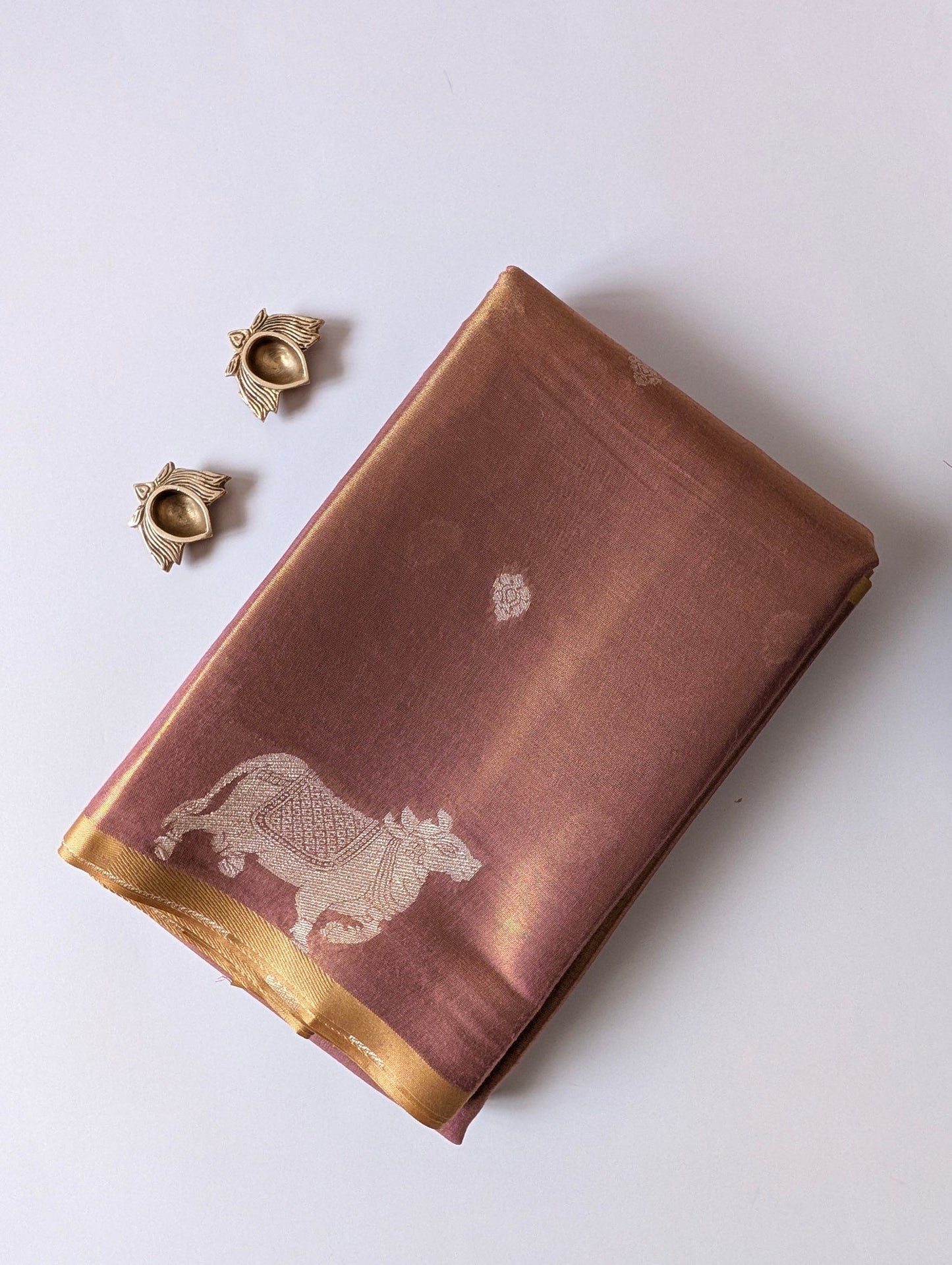 Copper Pichwai Semi Tissue Silk saree