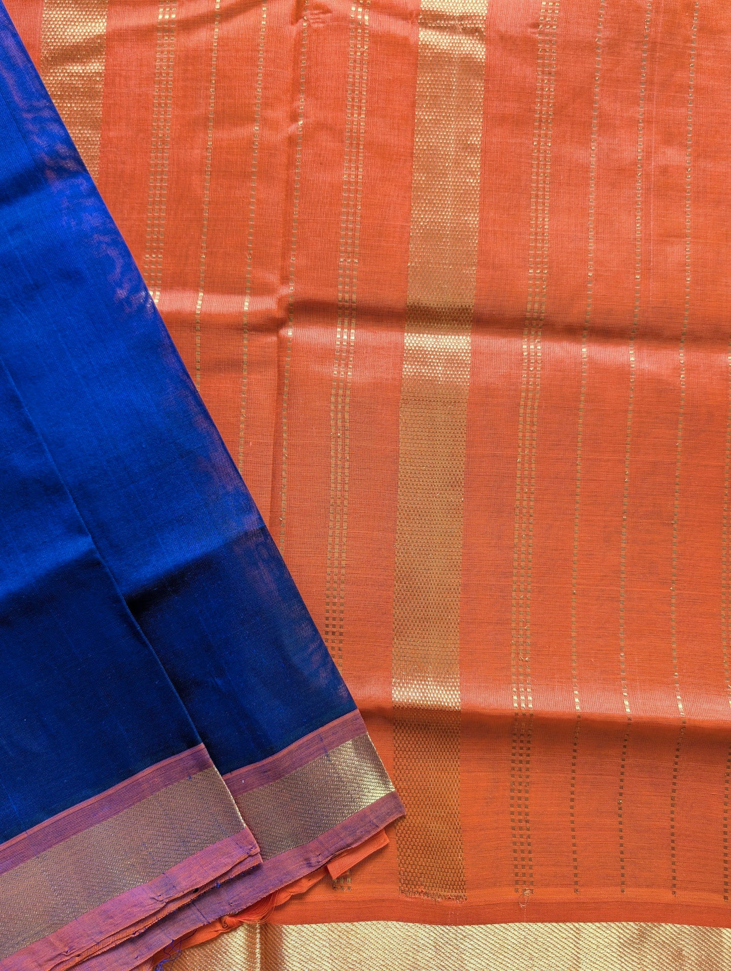 Ink Blue with Orange Pure Kanchi Silk Cotton Saree