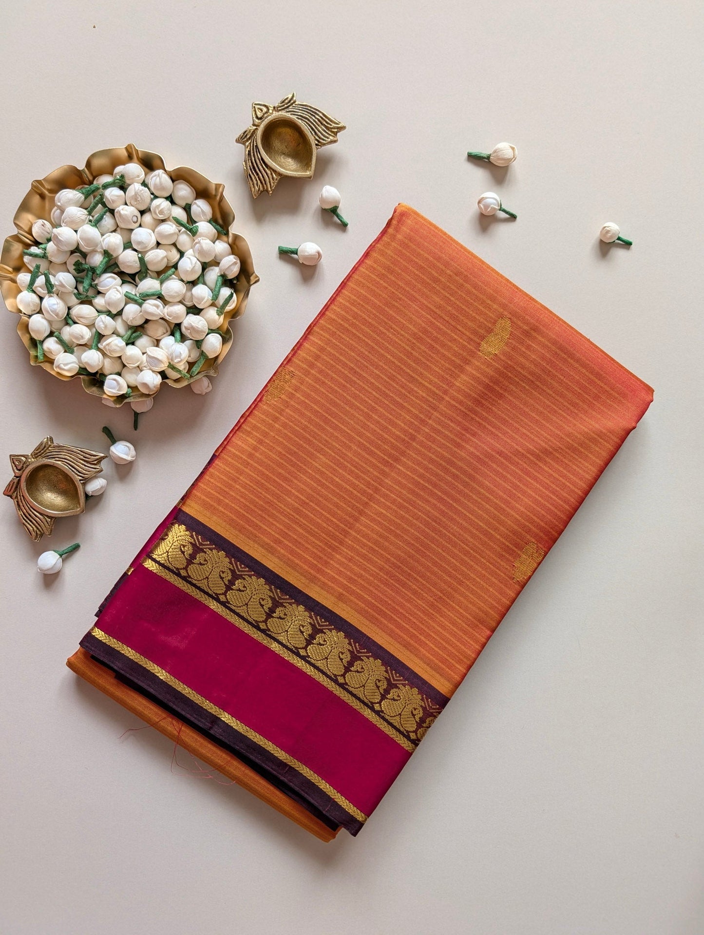 Orange with Maroon Pure Silk Saree