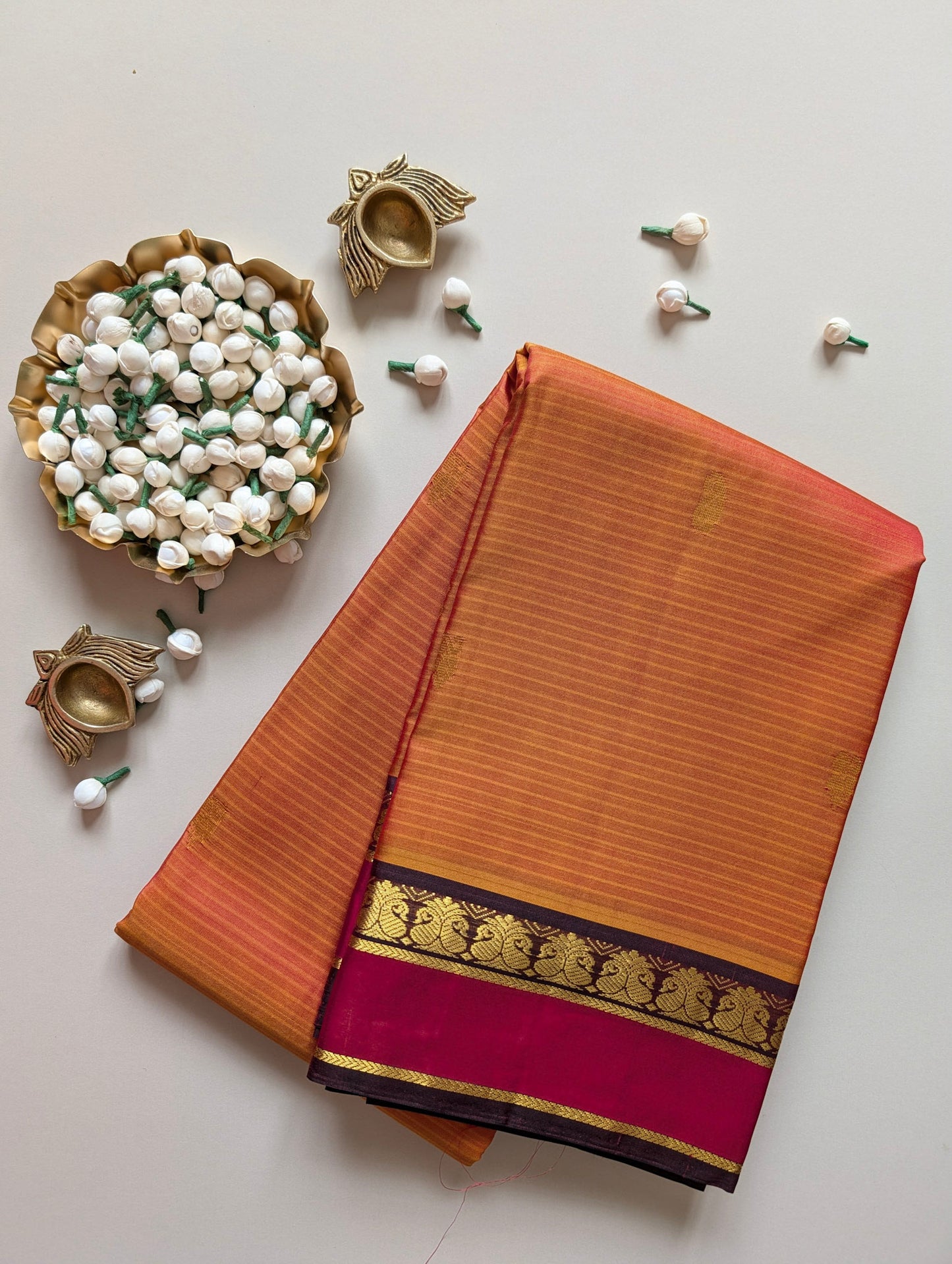 Orange with Maroon Pure Silk Saree