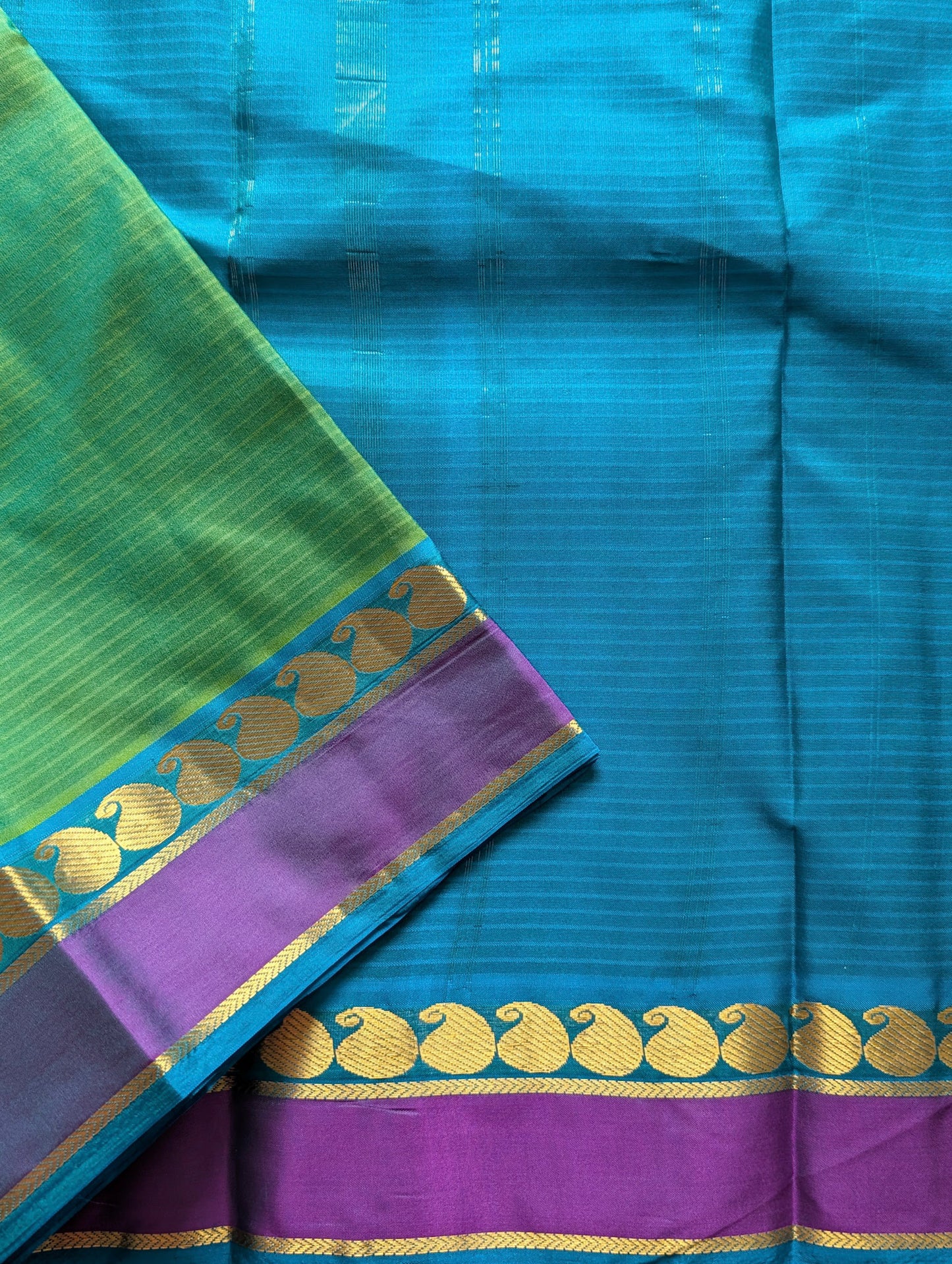 Parrot Green with Blue Lightweight Pure Silk Saree