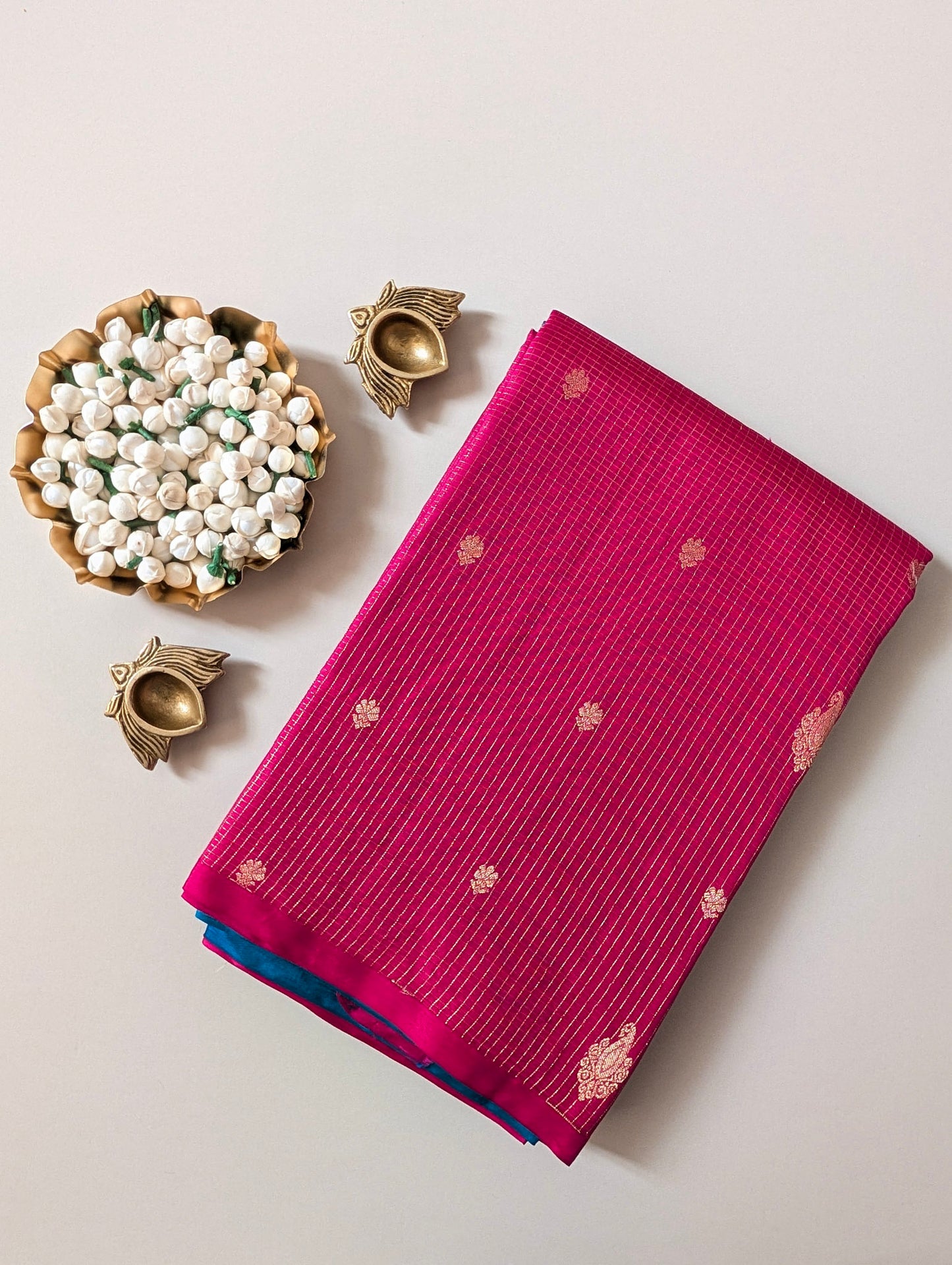 Pink checks Borderless Kanjeevaram Silk Saree