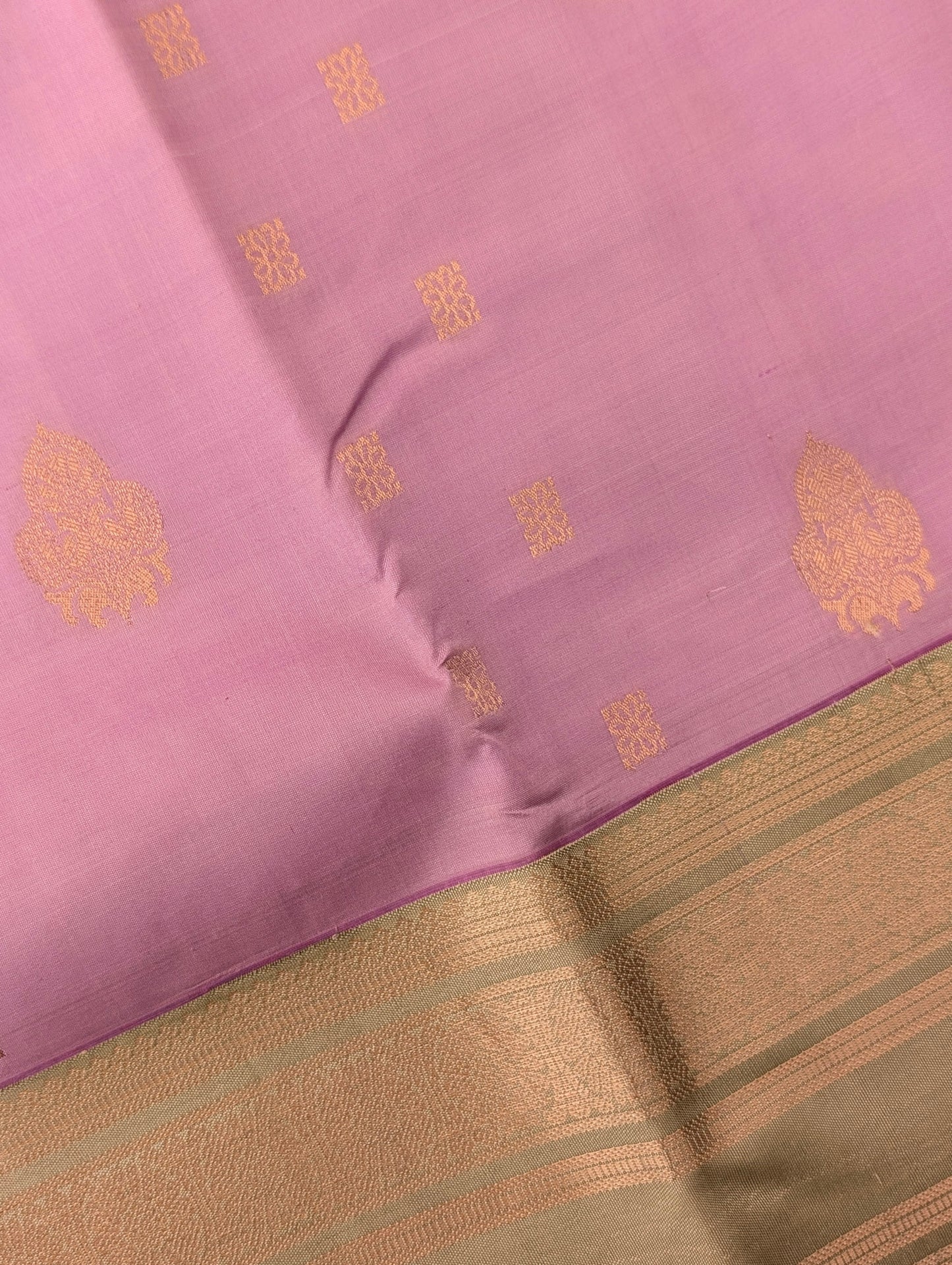 Pastel Purple with green Kanjeevaram Silk Saree