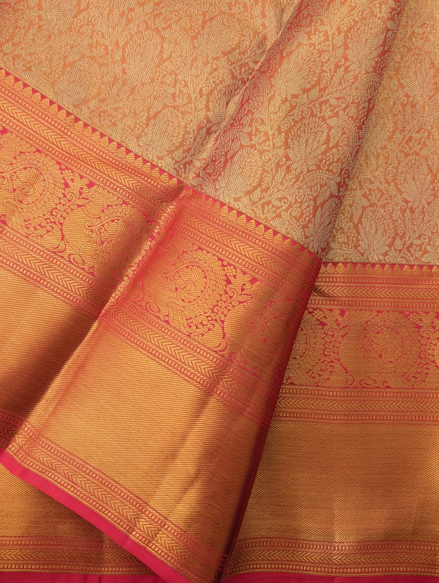 Brocade Pastel Orange Kanjeevaram Silk Saree