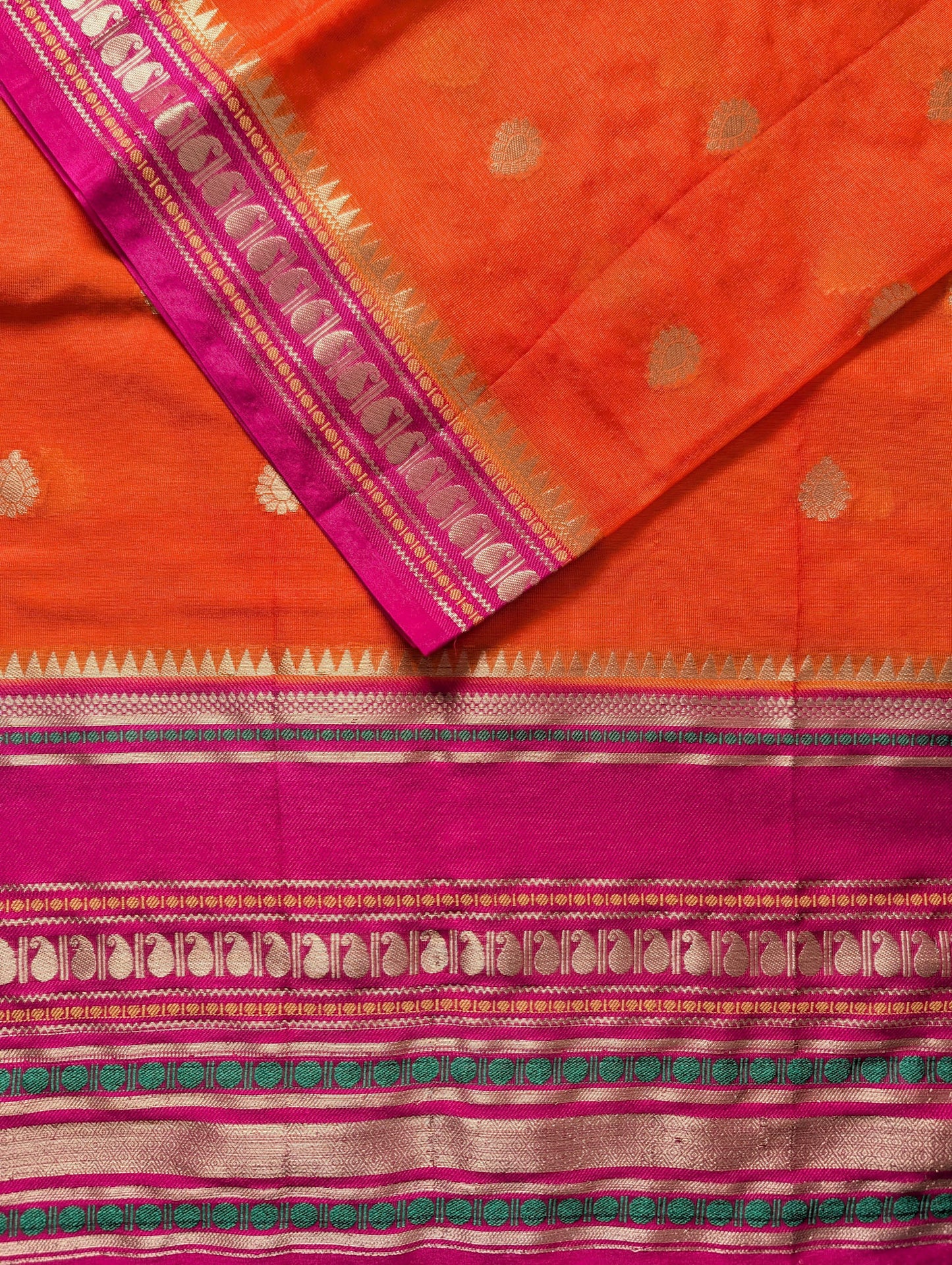 Orange and pink Banarasi Warm Silk Saree