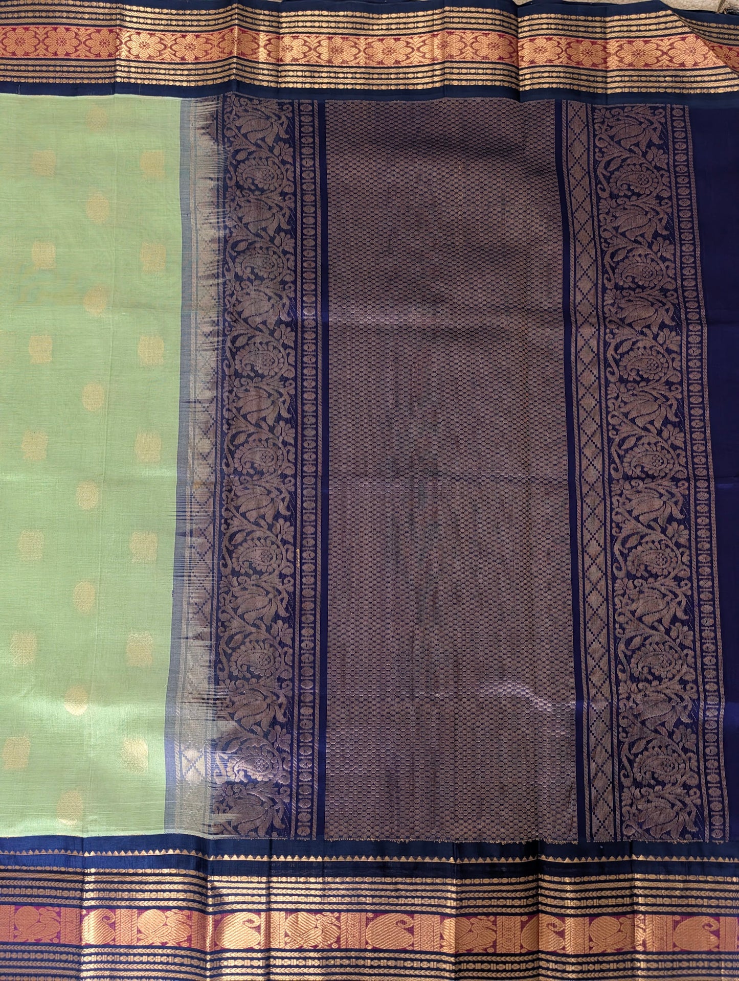 Pista Green with Blue Pure Kanchi silk cotton