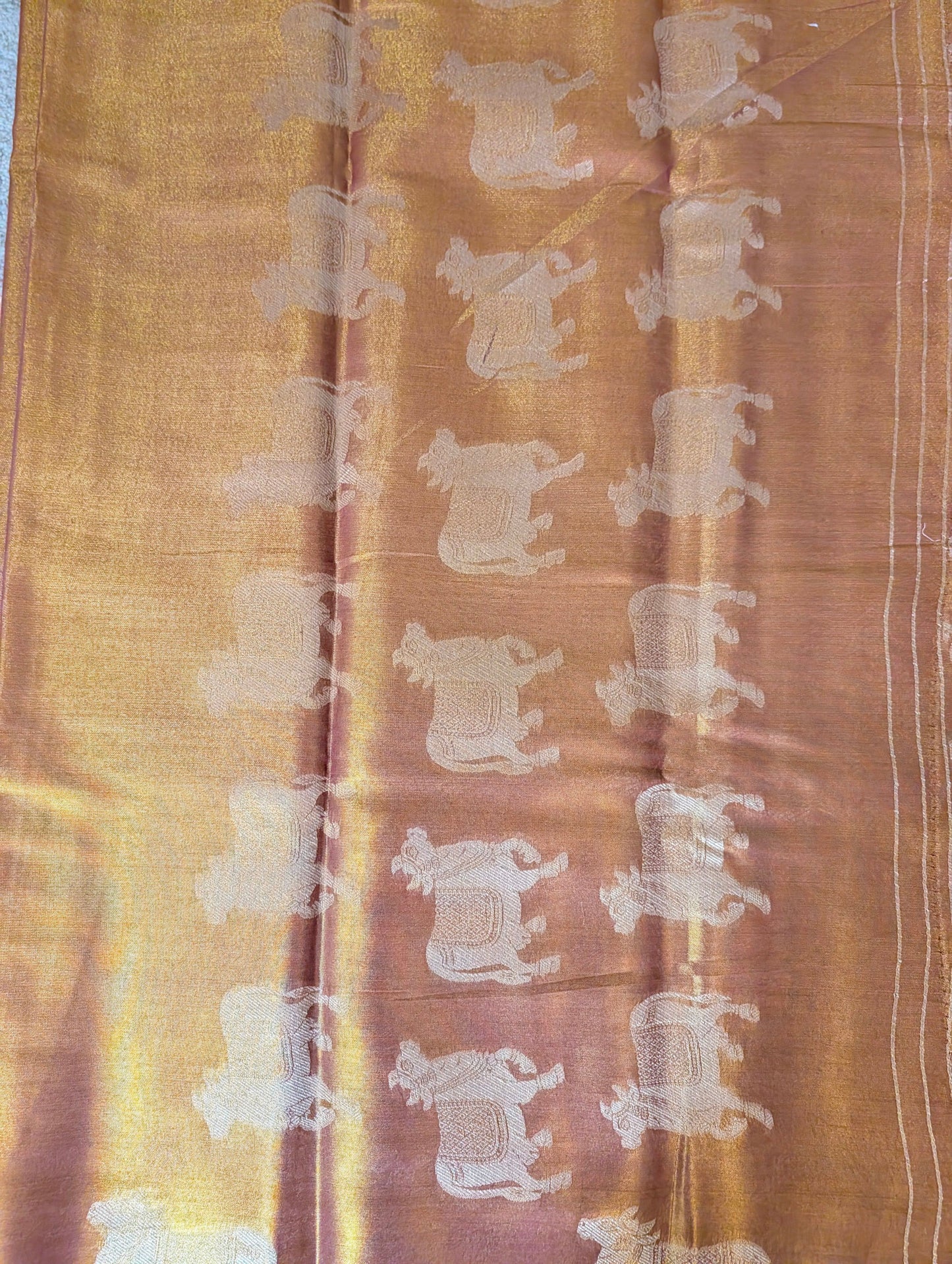 Copper Pichwai Semi Tissue Silk saree