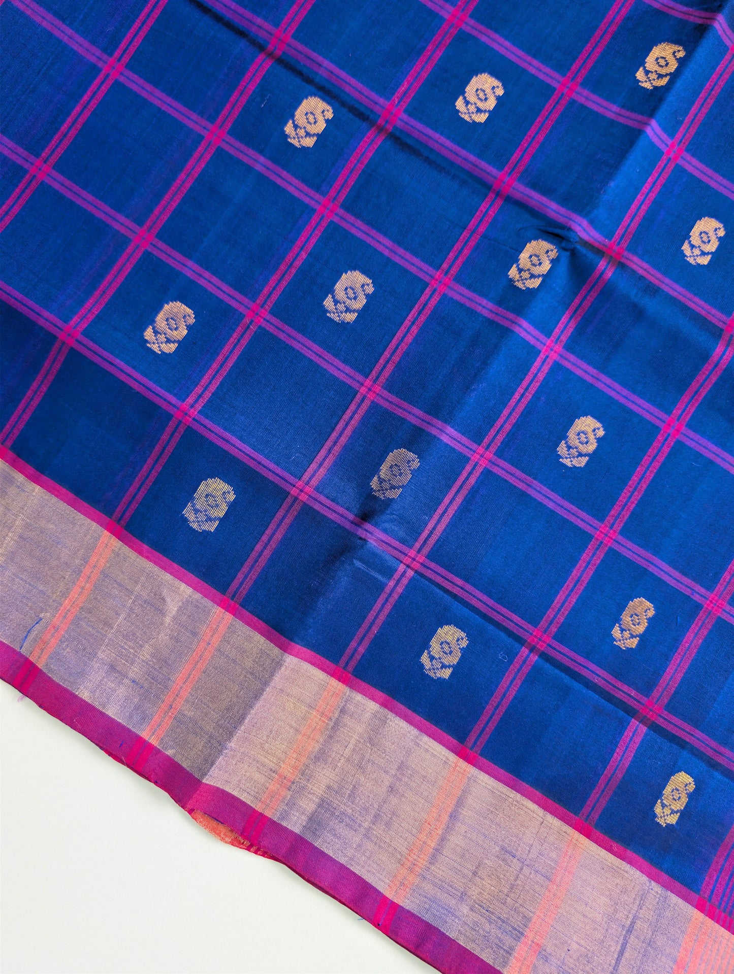Blue with Pink Checks and Butta Pure Kanchi Silk Cotton Saree