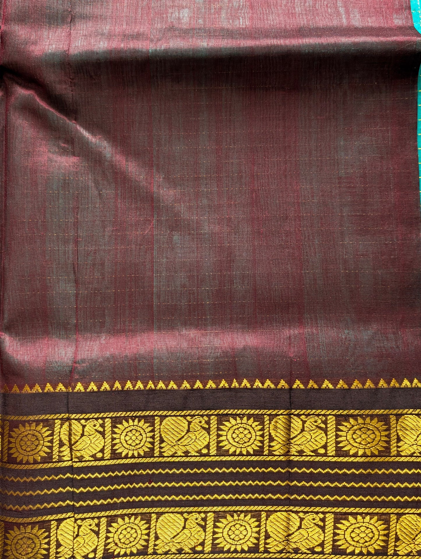 Cyan Blue with Coffee Brown Koravi Pure Kanchi Silk cotton Saree