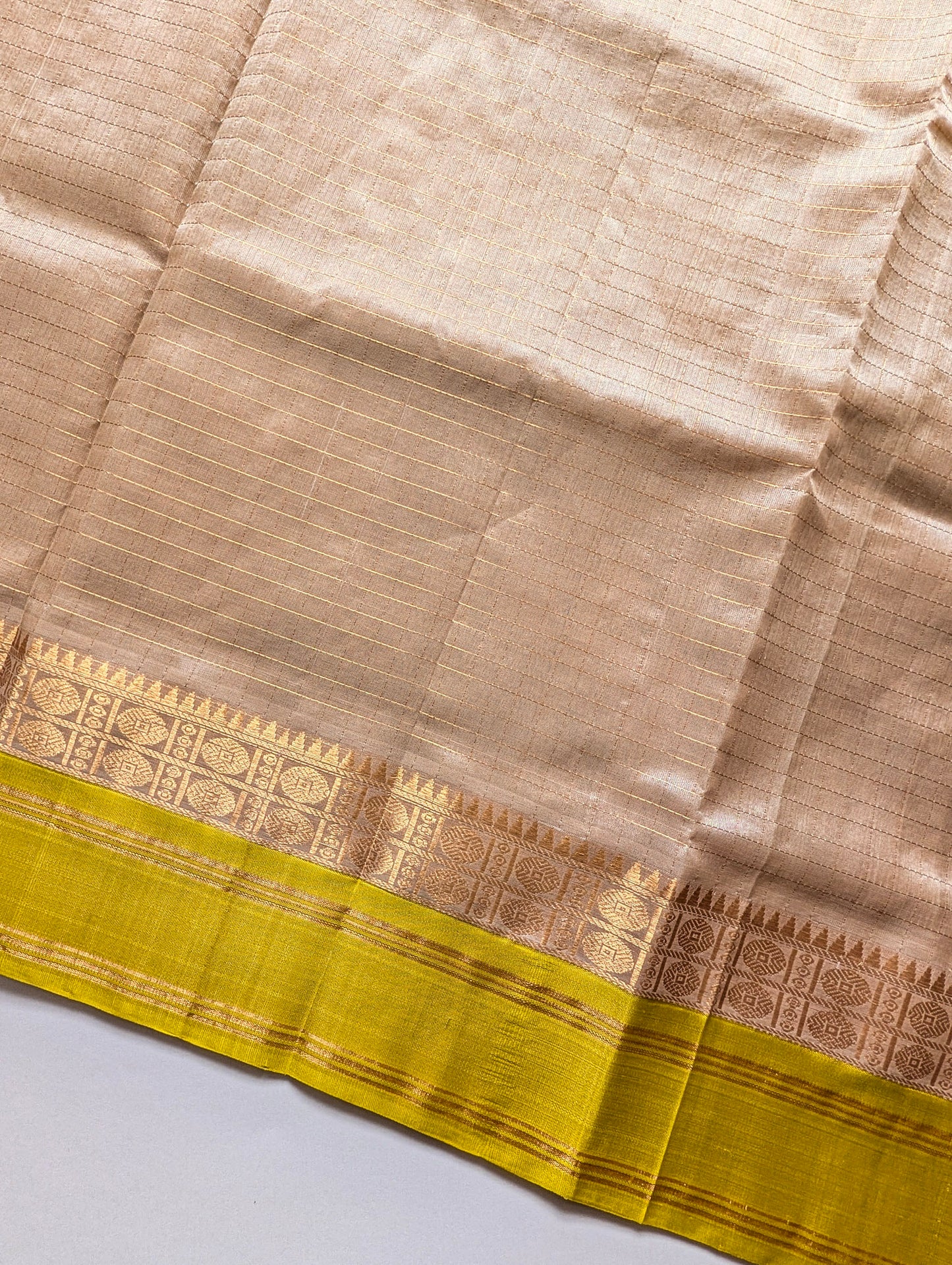 Beige with yellow Pure Kanchi Silk Cotton Saree