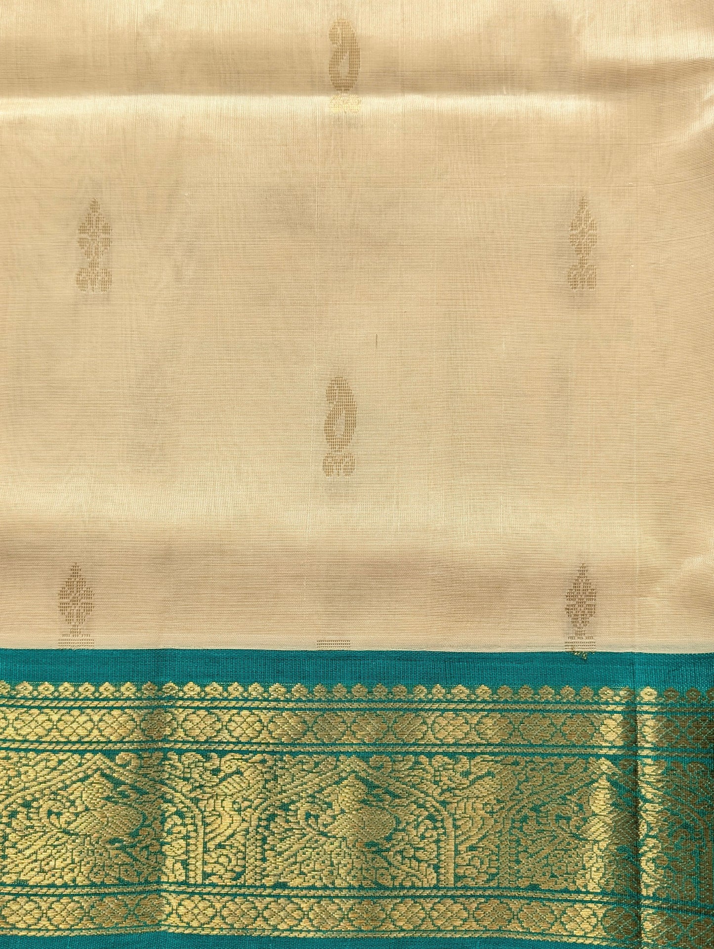 Off White and Cyan Koravi Pure Kanchi Silk Cotton