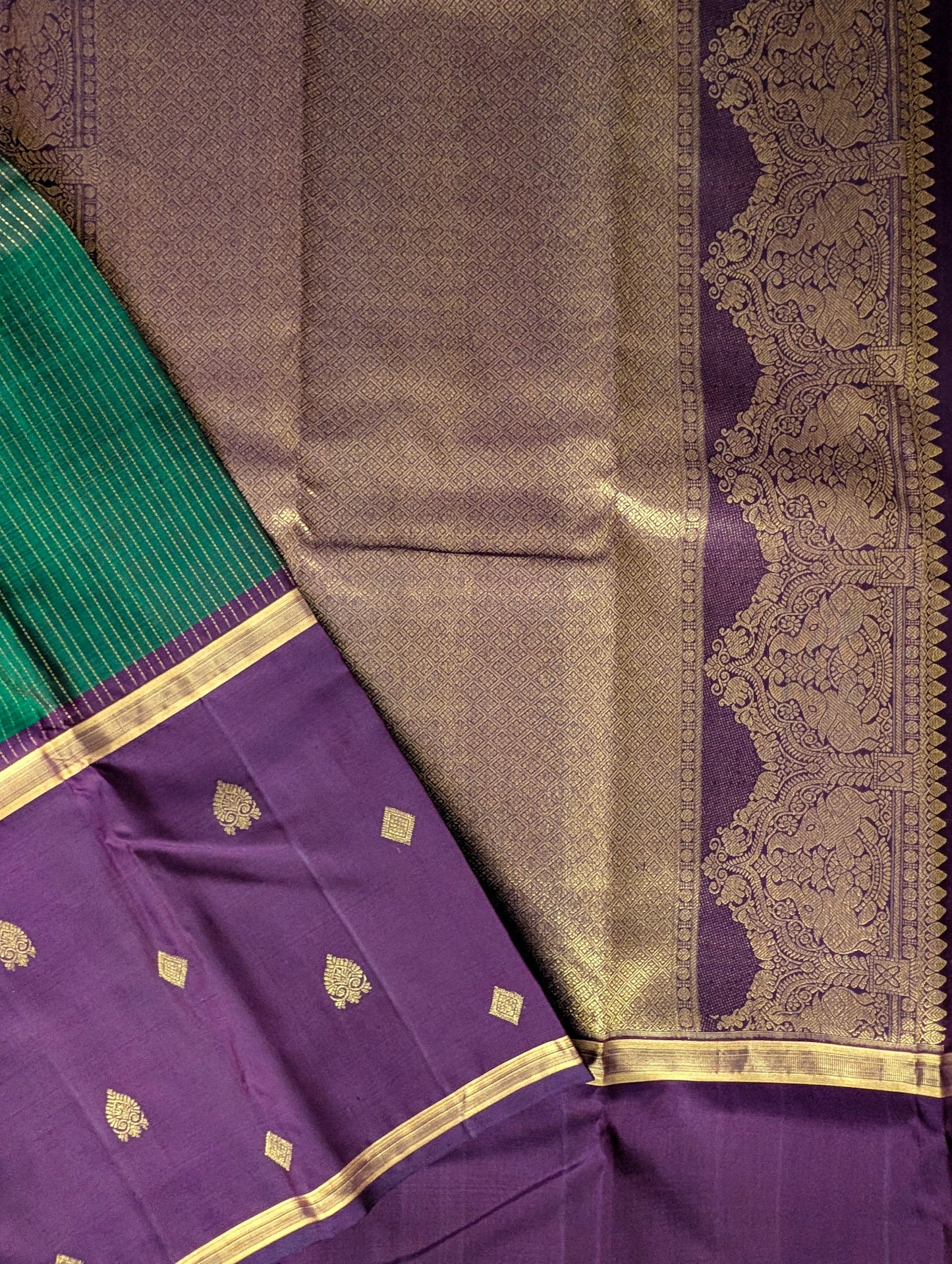 Coffee Brown with Green Kanjeevaram Silk Saree