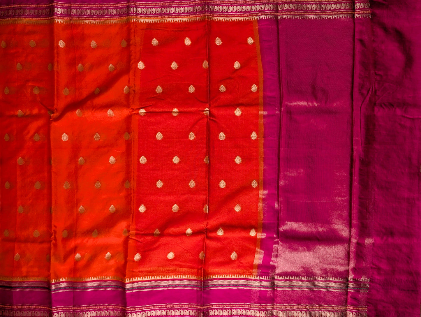 Orange and pink Banarasi Warm Silk Saree