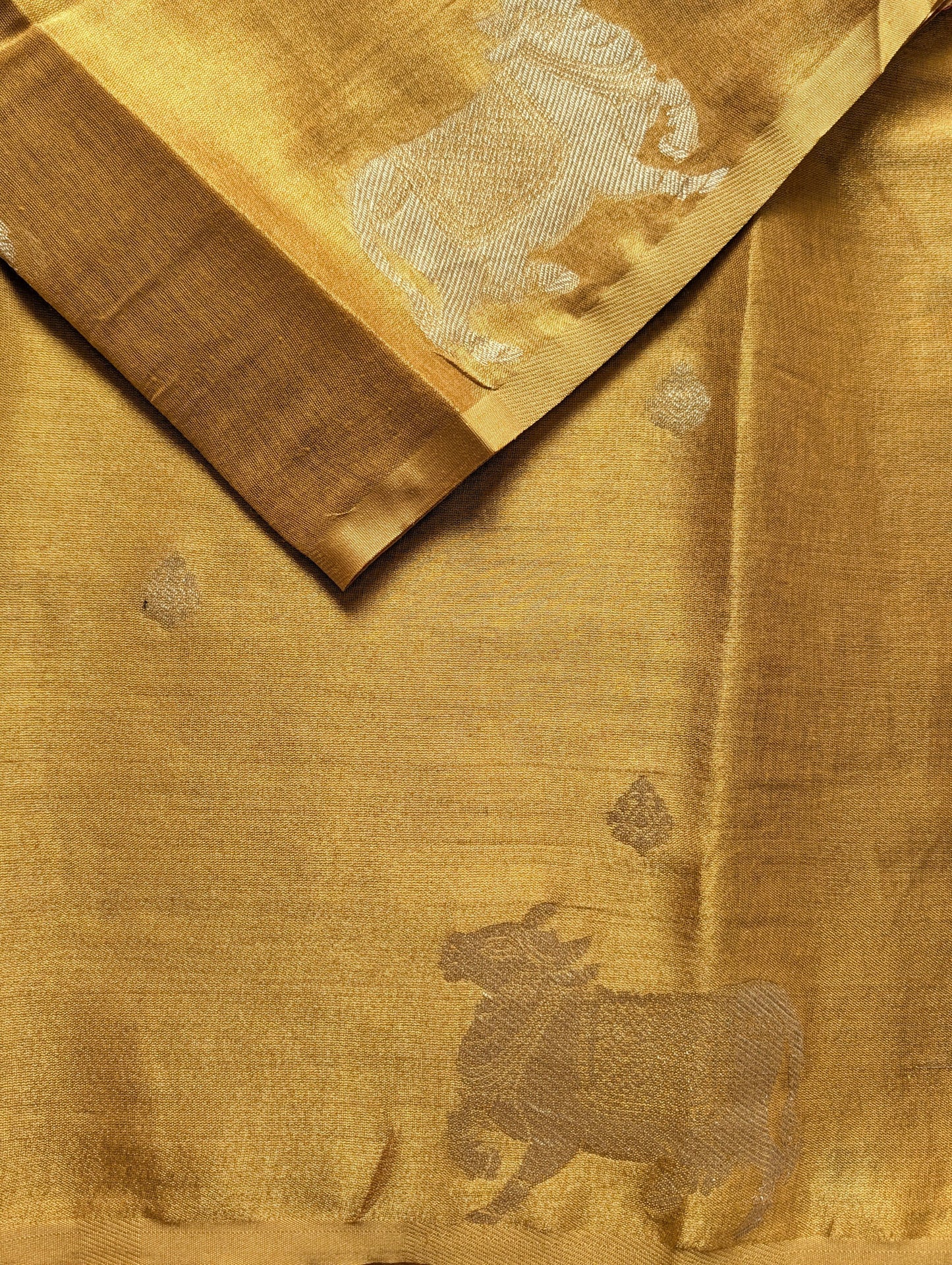 Golden Yellow Pichwai Semi Tissue Silk saree