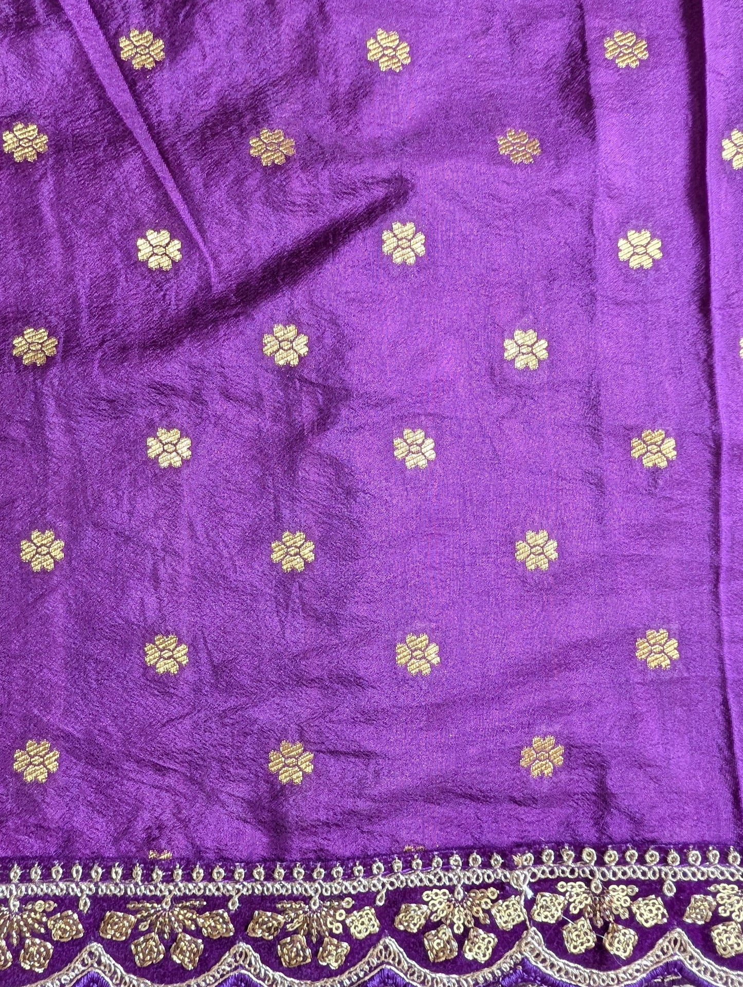 Purple Semi Banarasi Silk Saree with Scallop Border