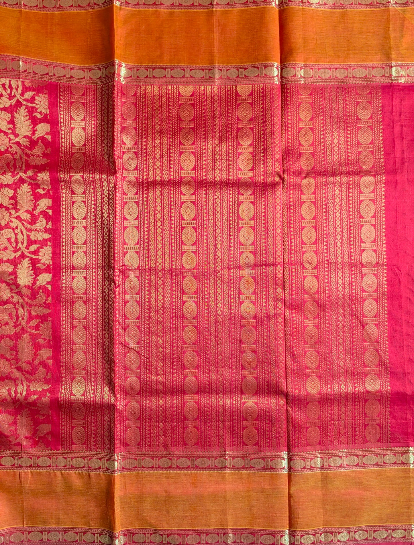 Red and orange animal motifs Pure kanchi silk cotton