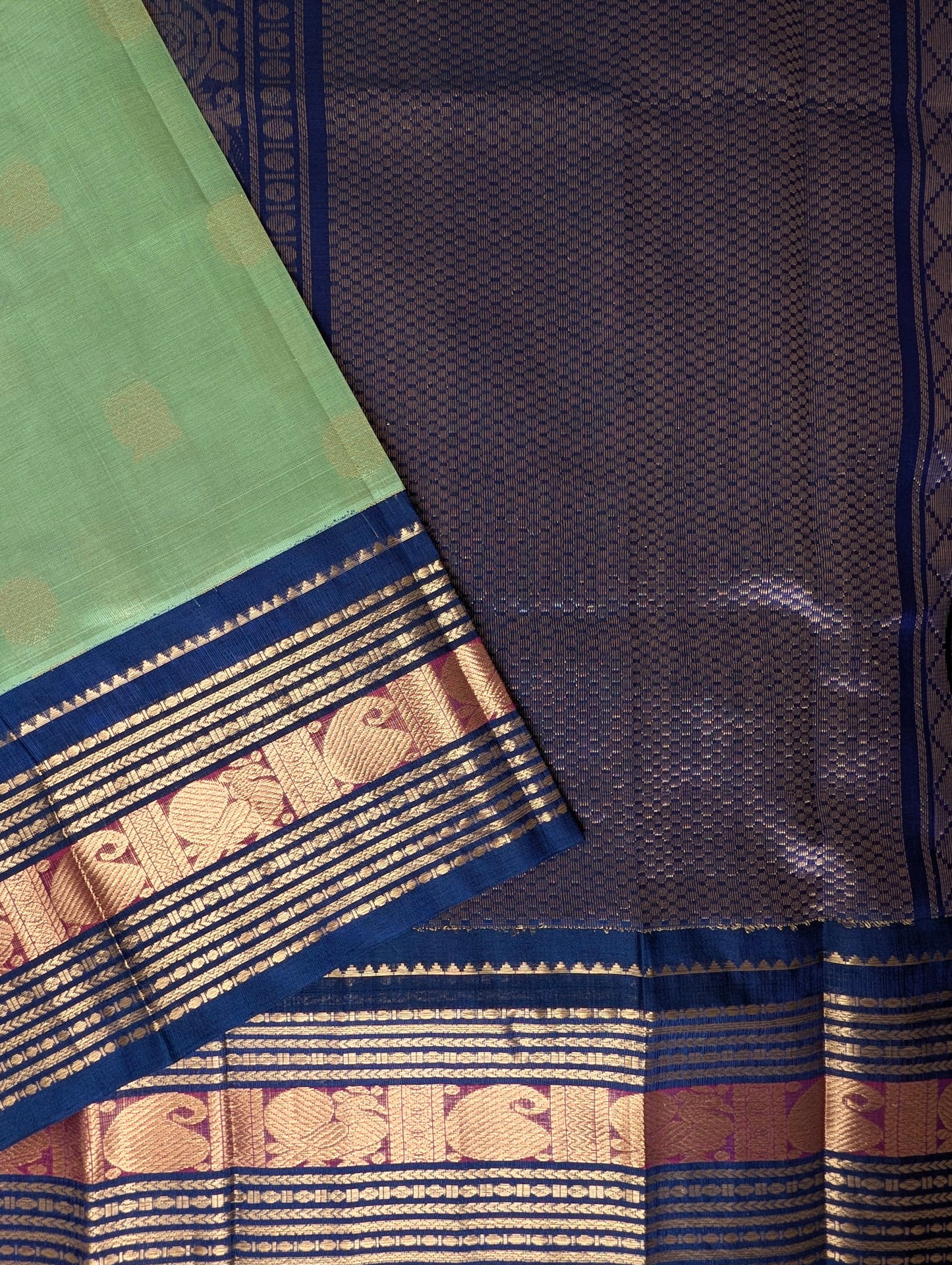 Pista Green with Blue Pure Kanchi silk cotton