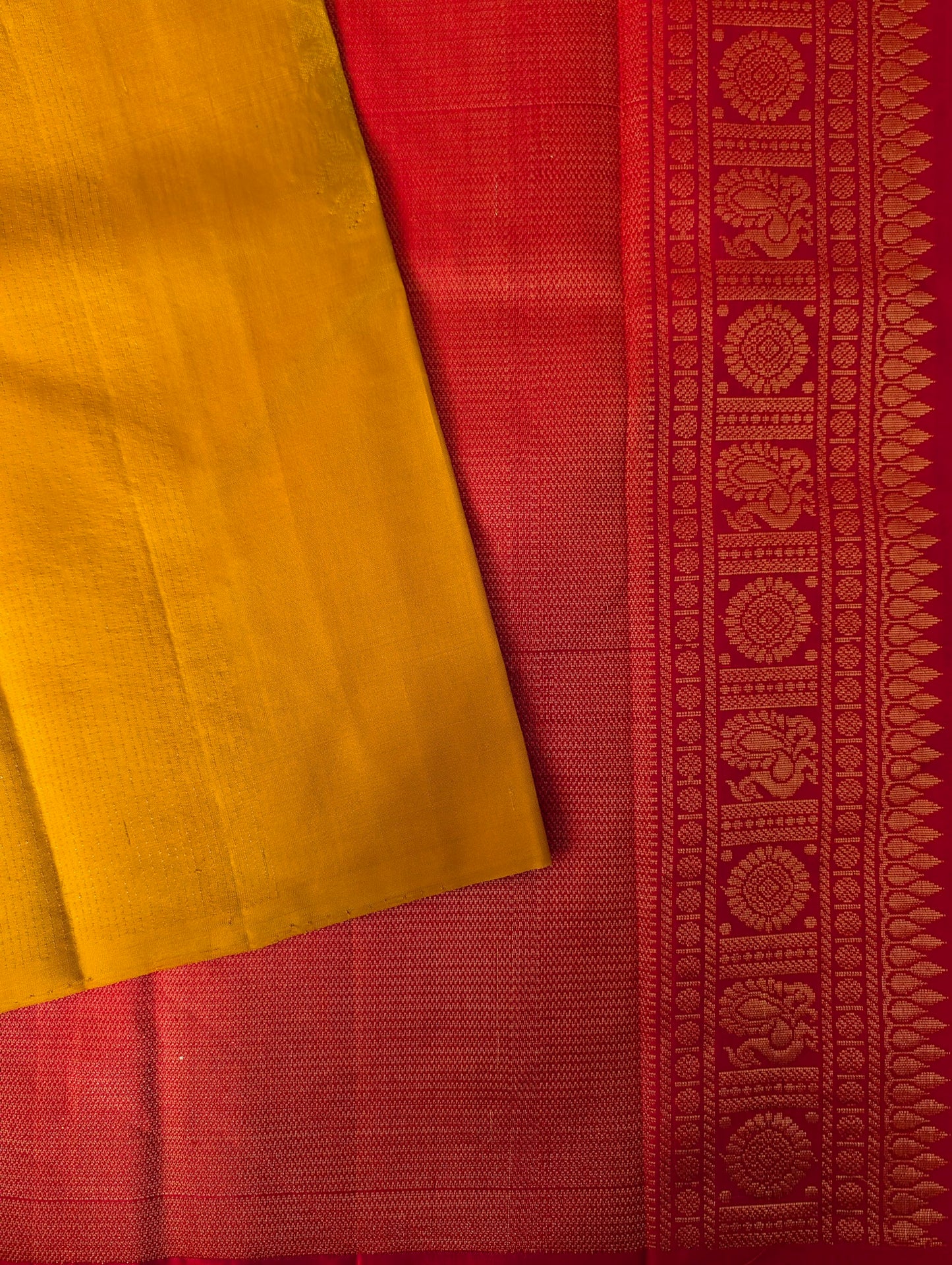Golden Yellow with Red Borderless Kanjeevaram Silk Saree
