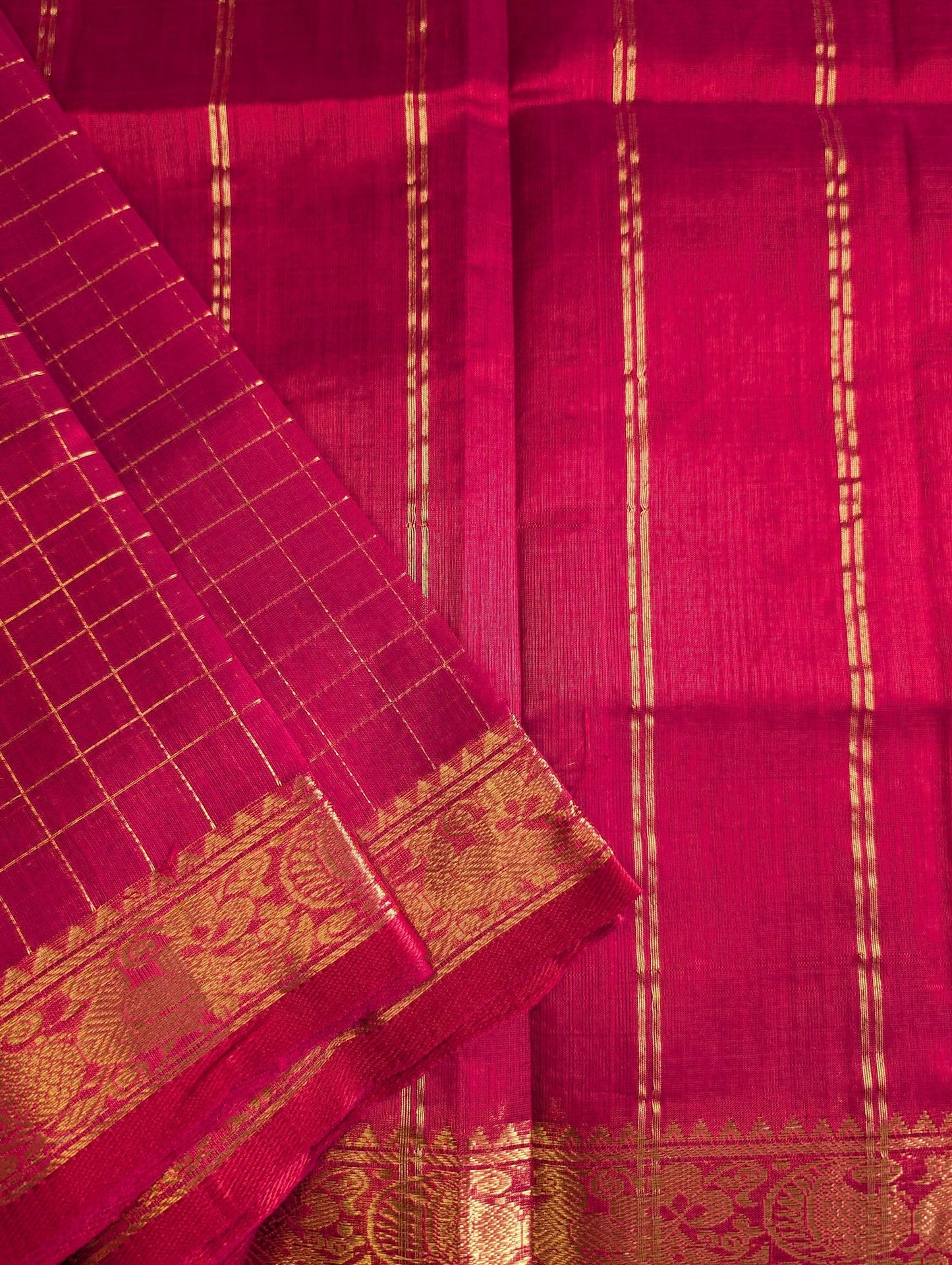 Kumkum Red checks Pure Kanchi silk cotton