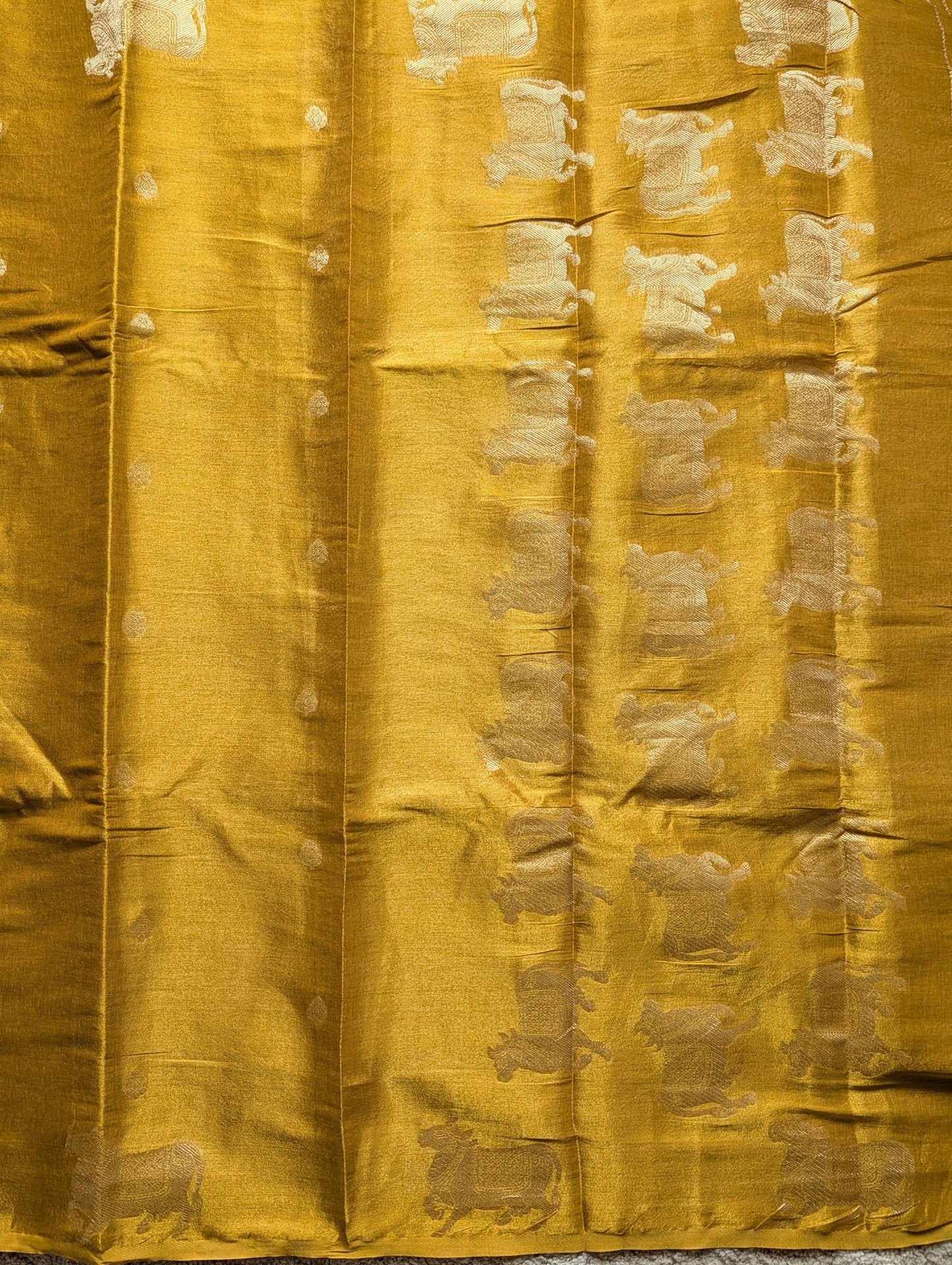 Golden Yellow Pichwai Semi Tissue Silk saree