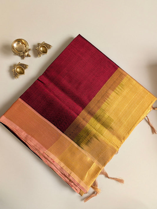 Brown with yellow pure kanchi silk cotton saree