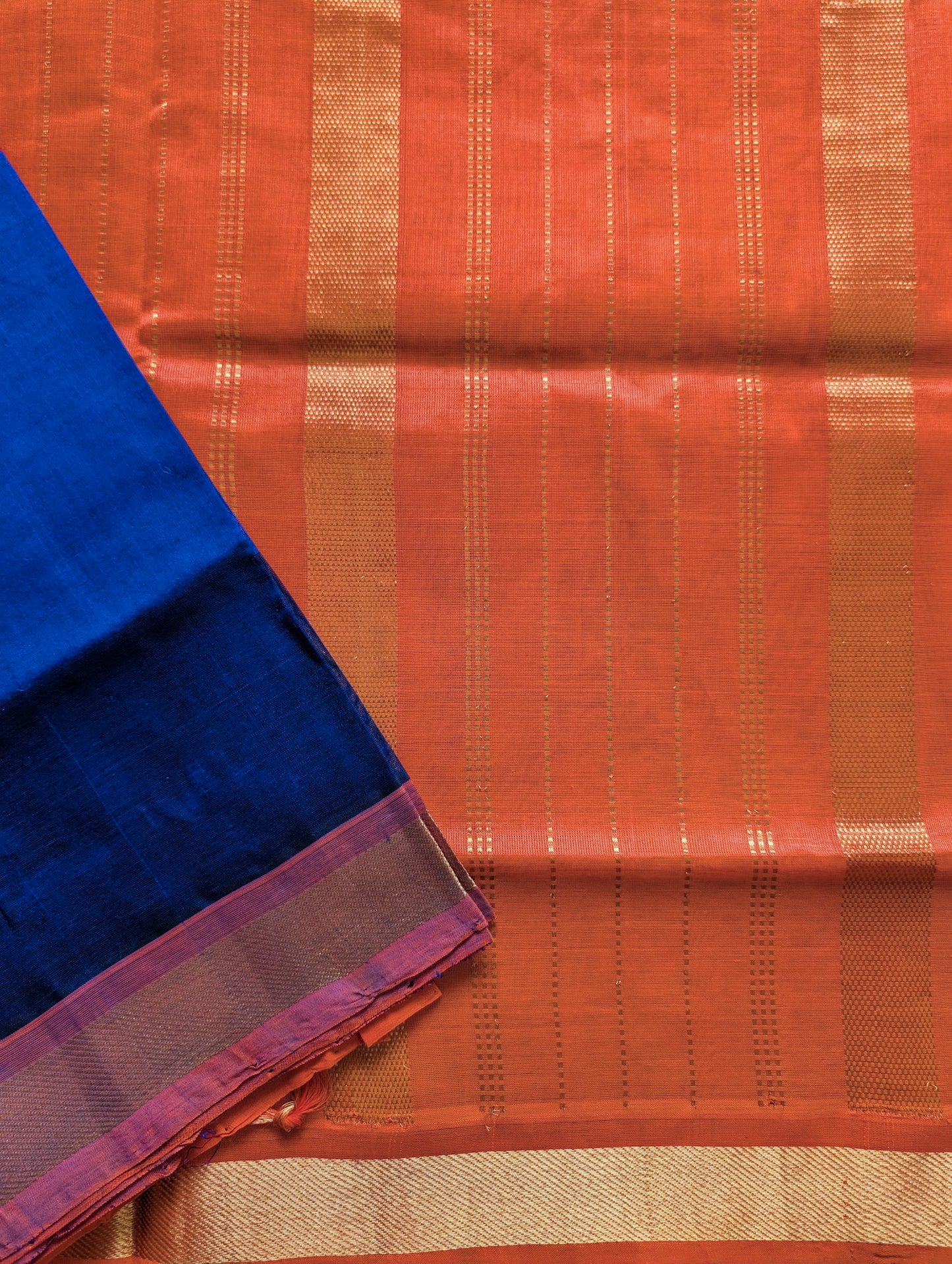 Ink Blue with Orange Pure Kanchi Silk Cotton Saree