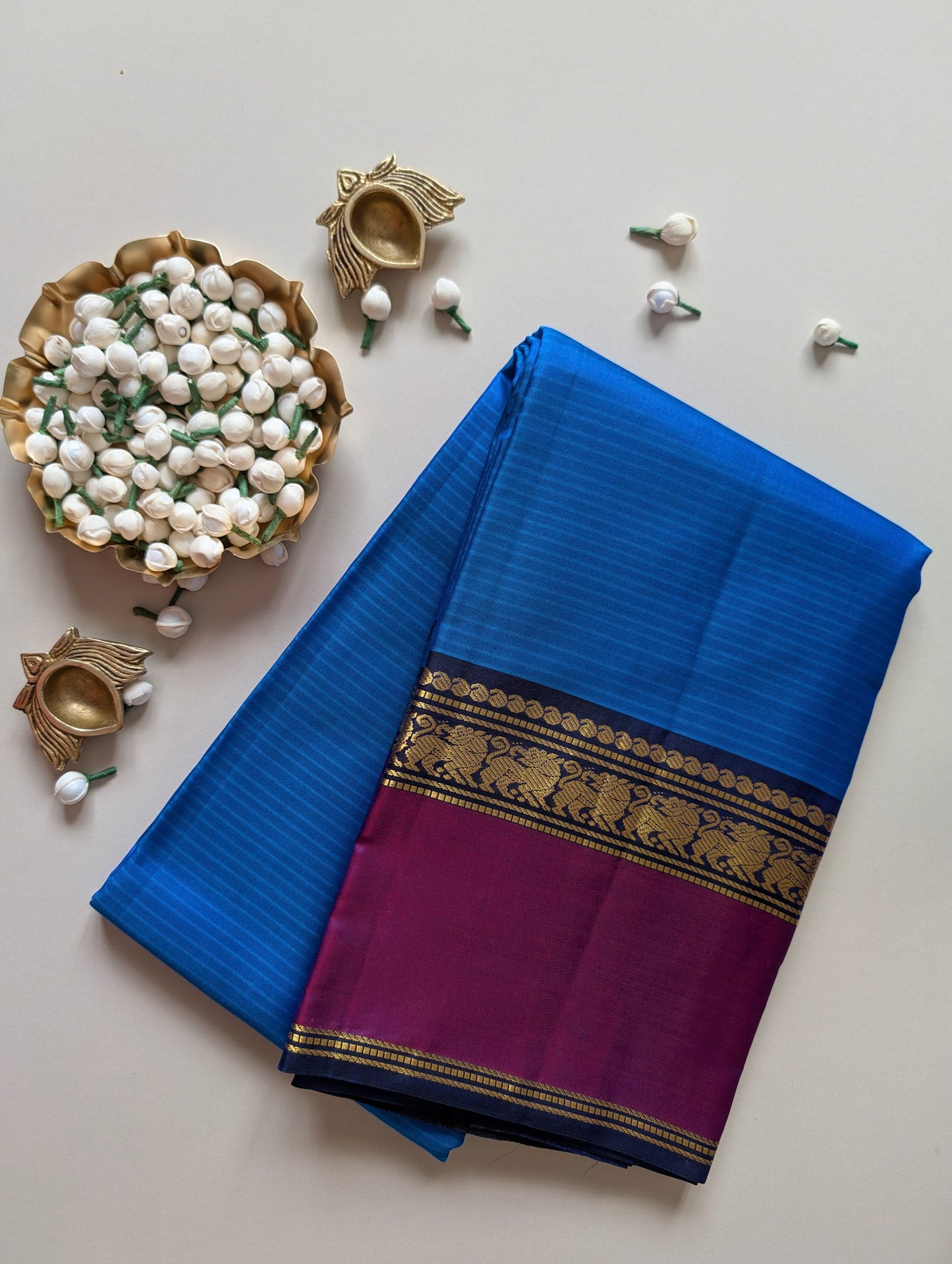 Blue and Purple Pure Silk Saree