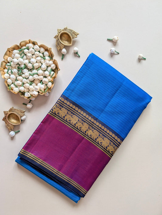 Blue and Purple Pure Silk Saree