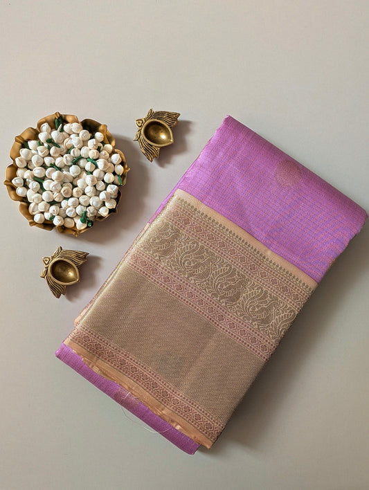 Lavender with Beige Kanjeevaram Silk Saree