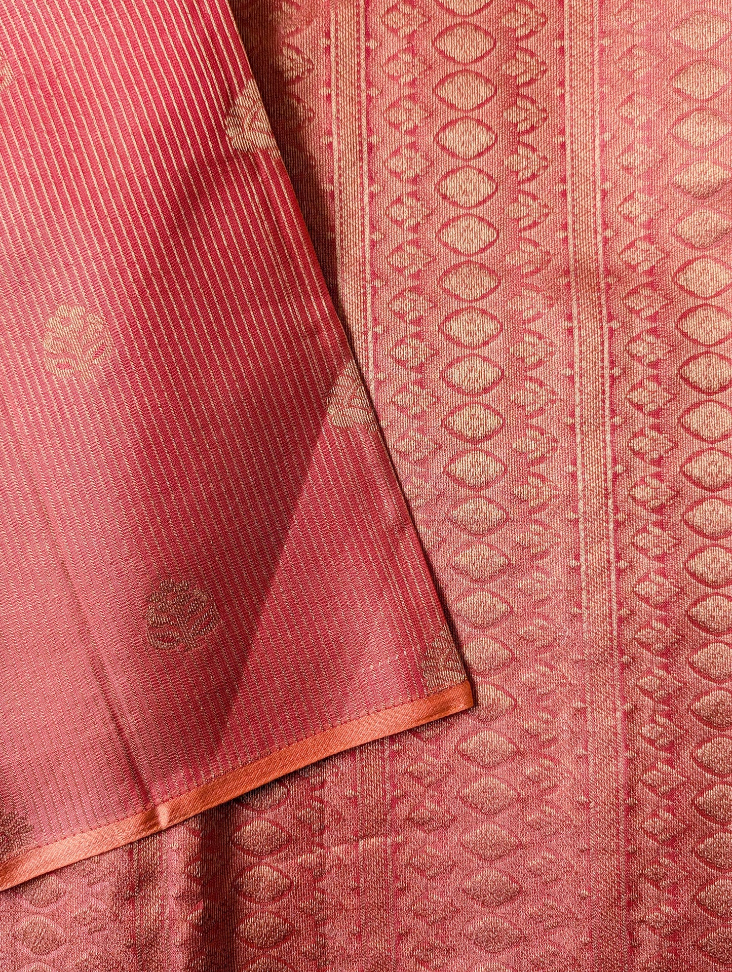 Peach Borderless Kanjeevaram Silk Saree
